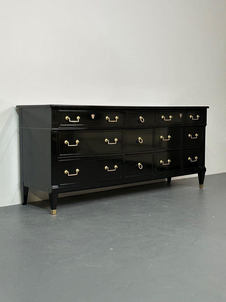 Hollywood Regency Jansen Style Ebony Lacquered Dresser / Sideboard by Heritage For Sale at 1stDibs