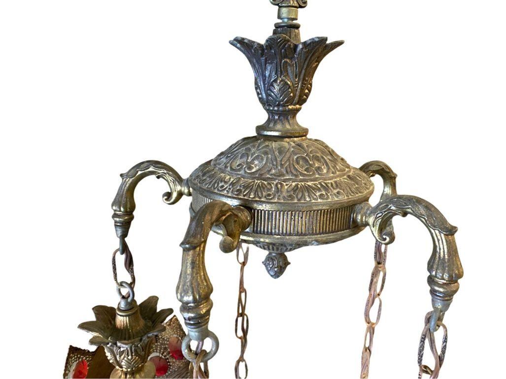 Lampadario a sospensione a 5 luci con prismi gioiello di Hollywood Regency, circa 1950 in vendita 5