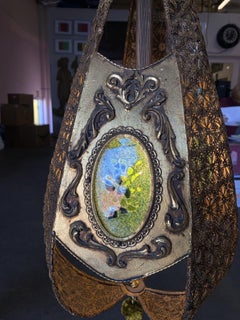 Hollywood Regency Jewel Prisms Filigree Pendant Light, Circa 1950