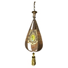 Hollywood Regency Jewel Prisms Filigree Pendant Light, Circa 1950