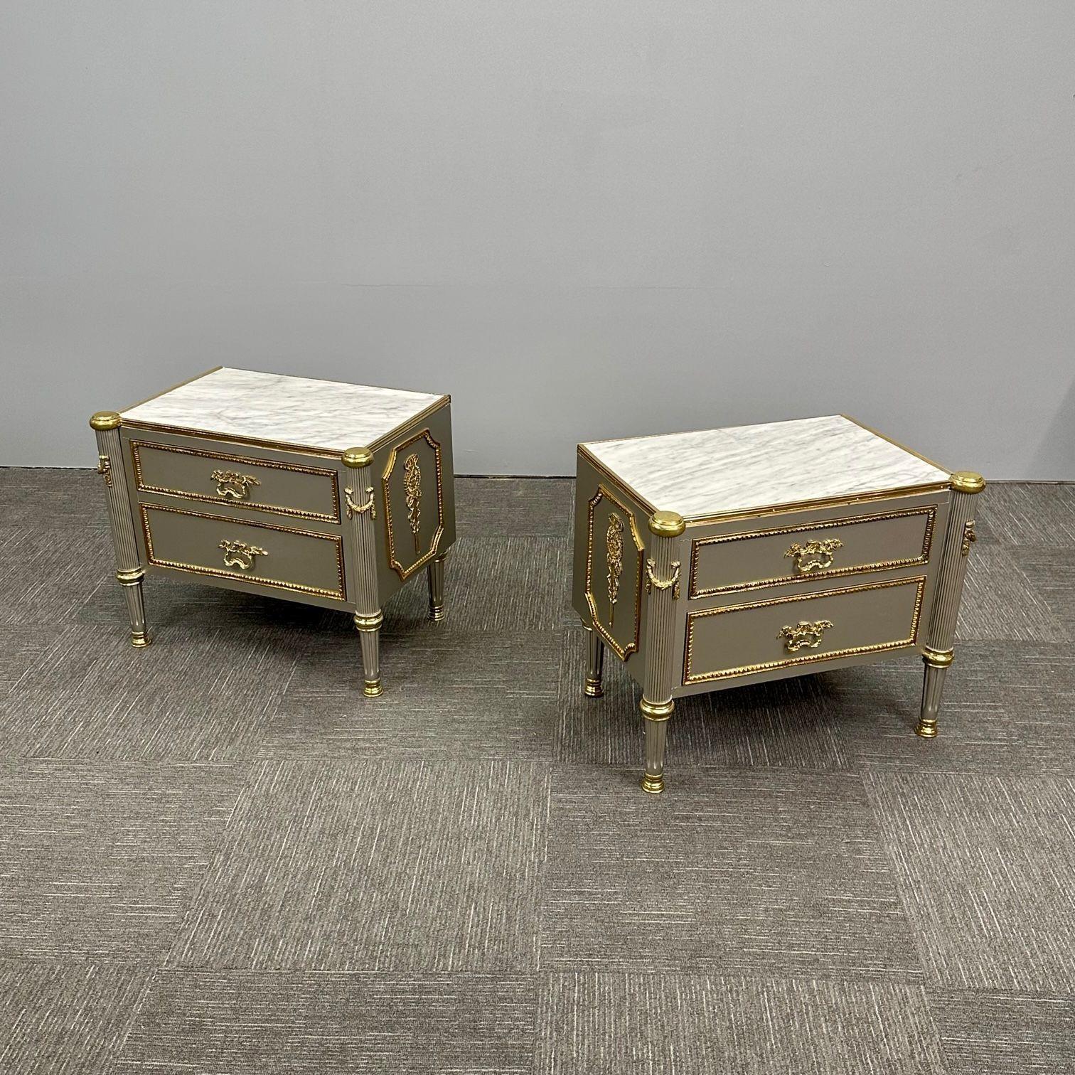 John Vesey Style, Hollywood Regency, Nightstands, Steel, Bronze, Marble, 2023 In New Condition For Sale In Stamford, CT