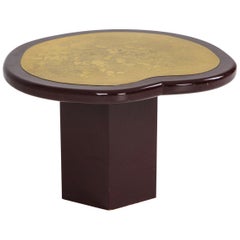 Vintage Hollywood Regency Kidney Table in Lacquer and Etched Brass