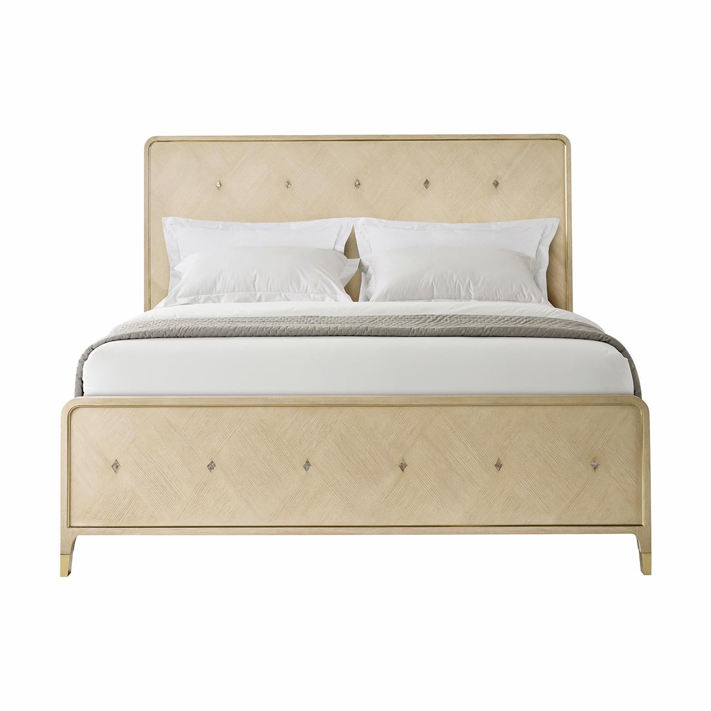 Vietnamese Hollywood Regency King Bed - Light Finish For Sale