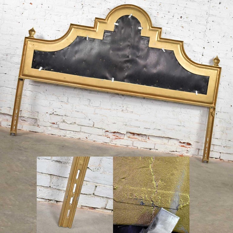 Hollywood Regency King Headboard Gilded Cast Aluminum and Yellow Velvet