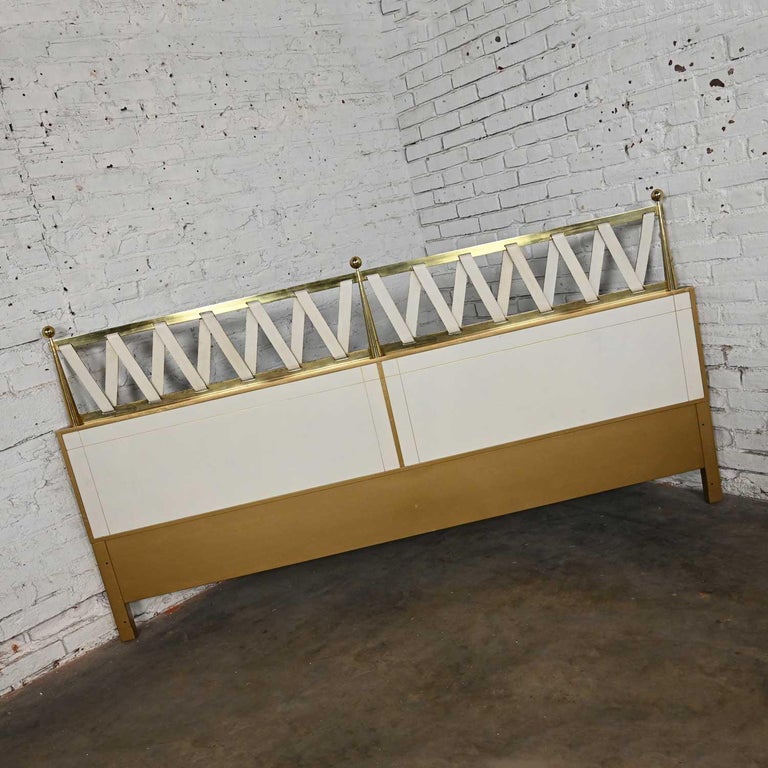 Hollywood Regency King Headboard Leather and Brass Renzo Rutili for ...