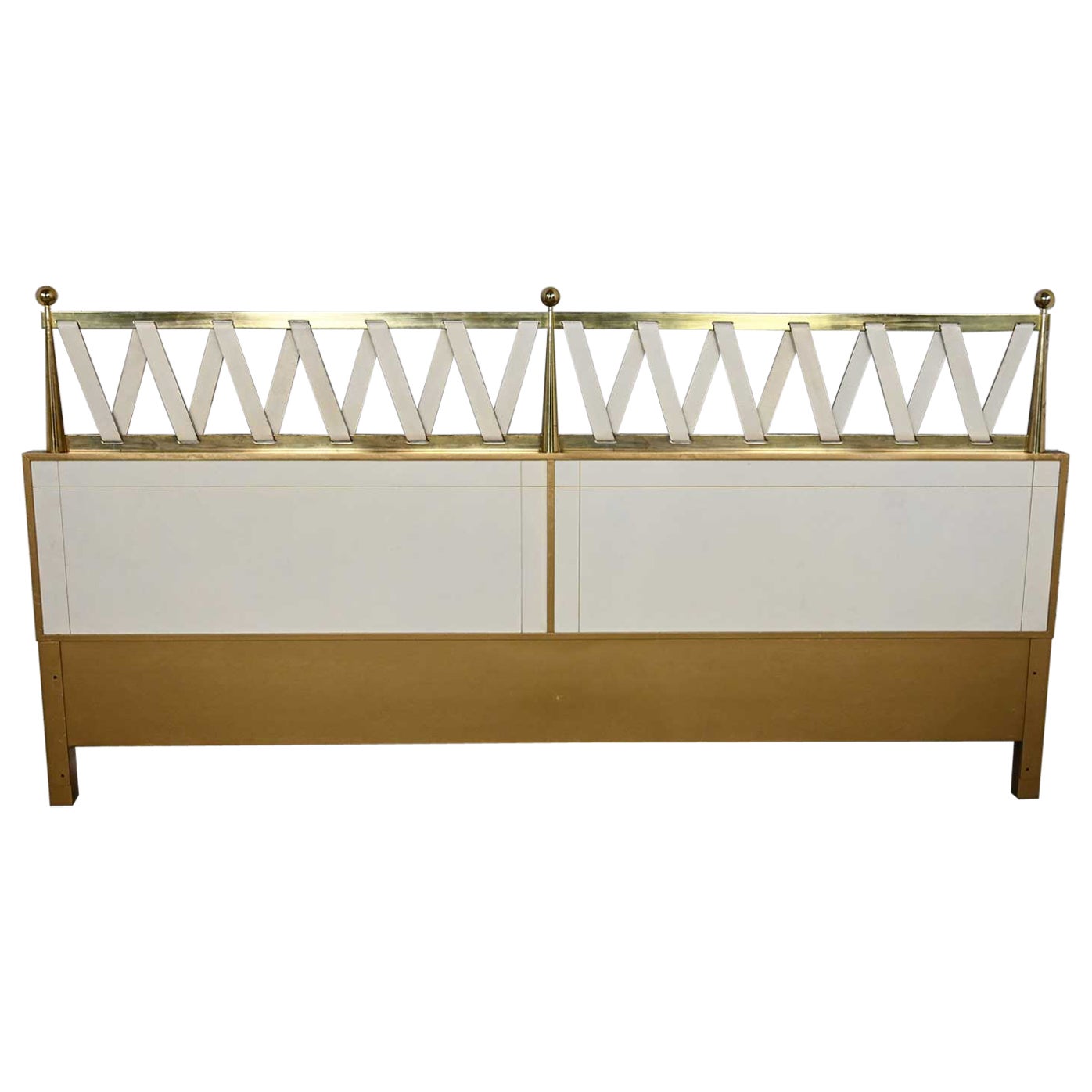 Hollywood Regency King Headboard Leather & Brass Renzo Rutili for Johnson Furn en vente