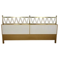 Hollywood Regency King Headboard Leather & Brass Renzo Rutili for Johnson Furn