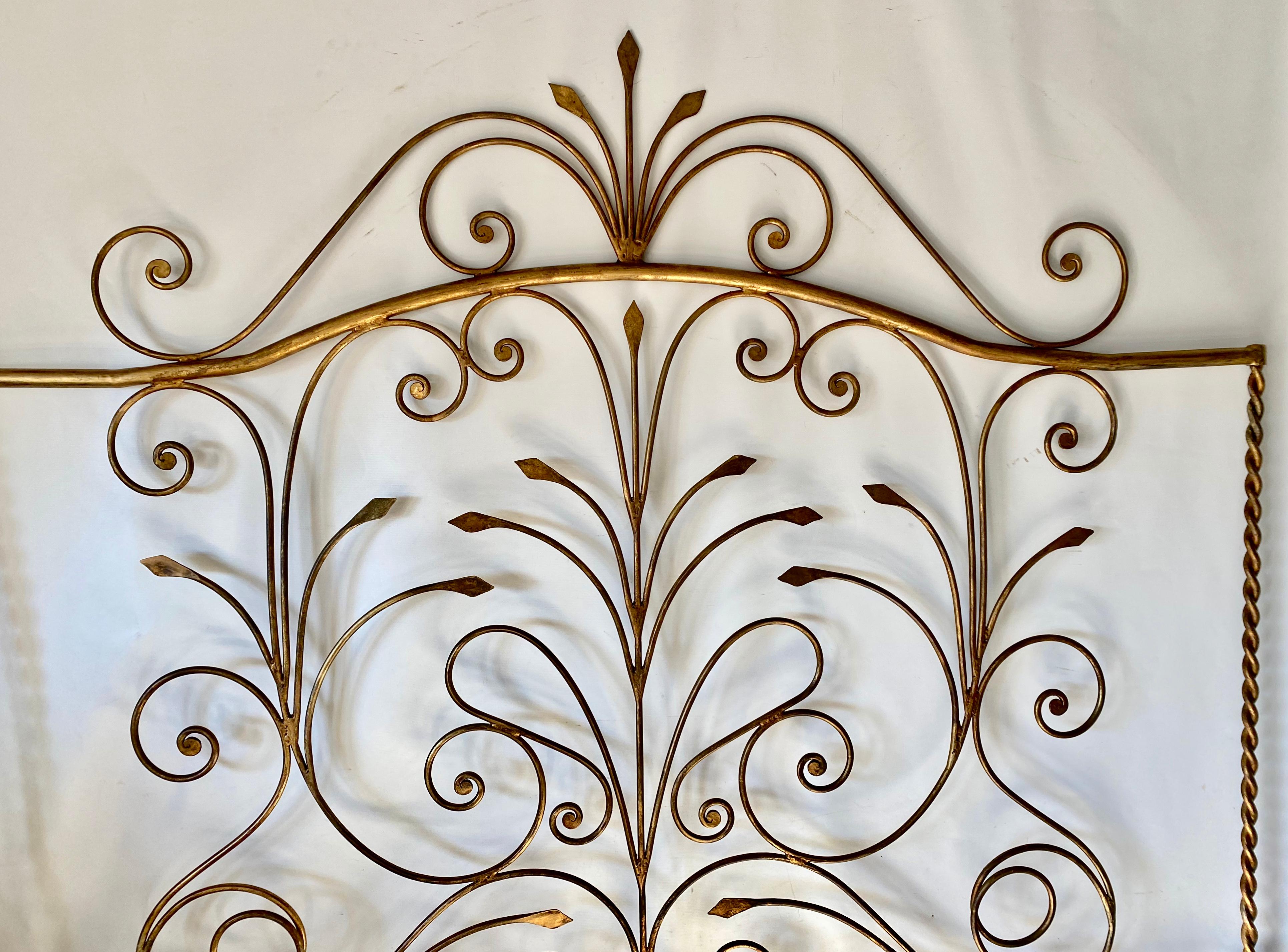 Add drama and elegance with this very unique one of a kind, gold gilt metal headboard for king size bed.
  
