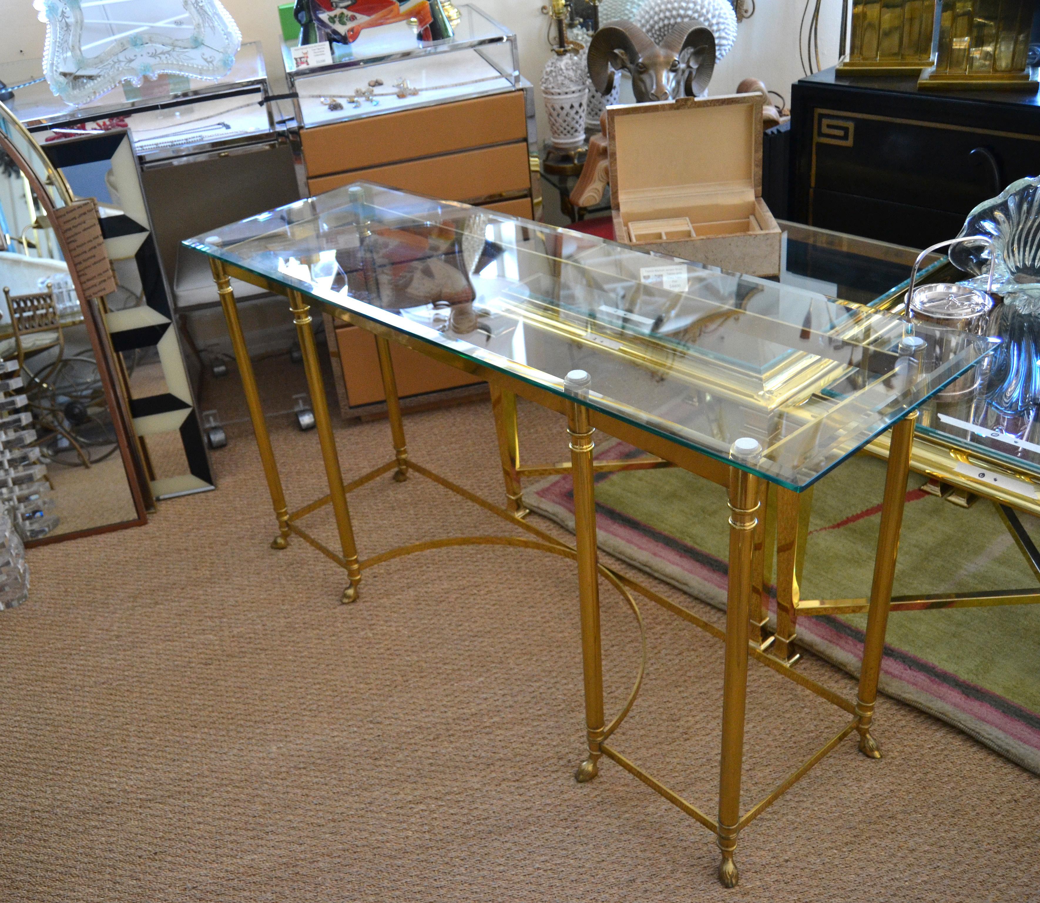 brass and glass sofa table
