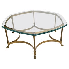 Hollywood Regency Labarge Hexagonal Bronze Beveled Glass Coffee Table Hoof Feet