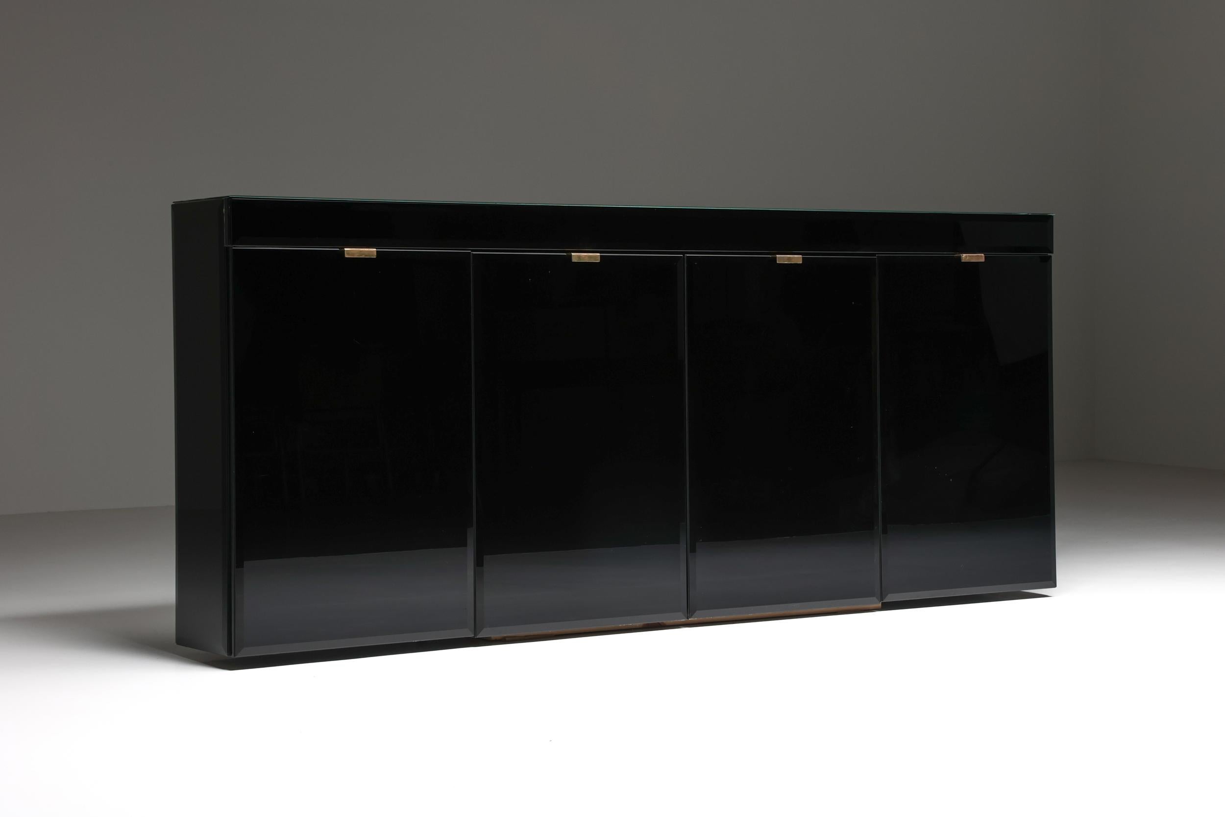 Hollywood Regency Glass Credenza, Italy, Romeo Rega, Maison Jansen, 1980s In Excellent Condition In Antwerp, BE