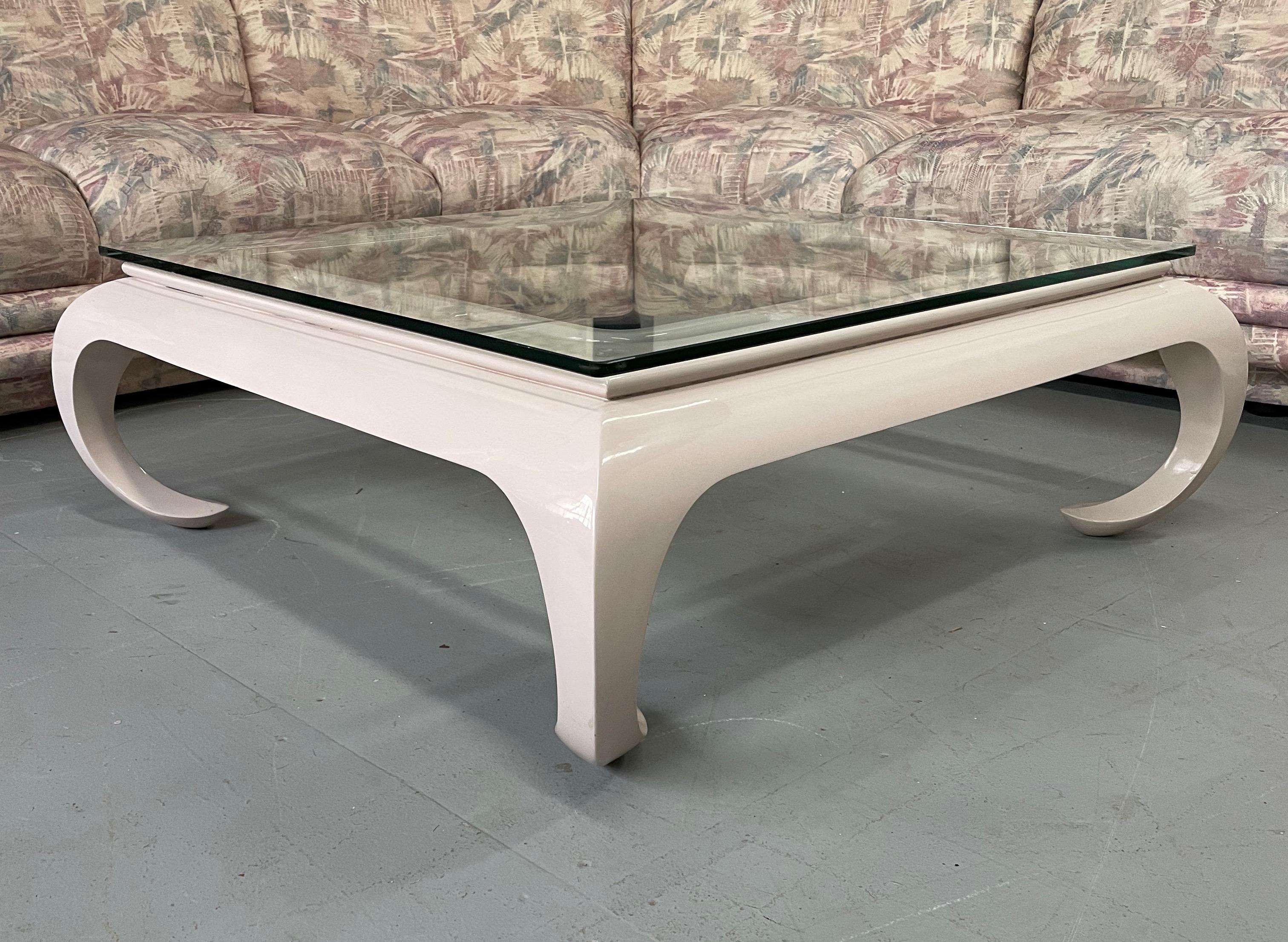 20th Century Hollywood Regency Lacquered Asian Influenced Coffee Table in Dusty Rose For Sale