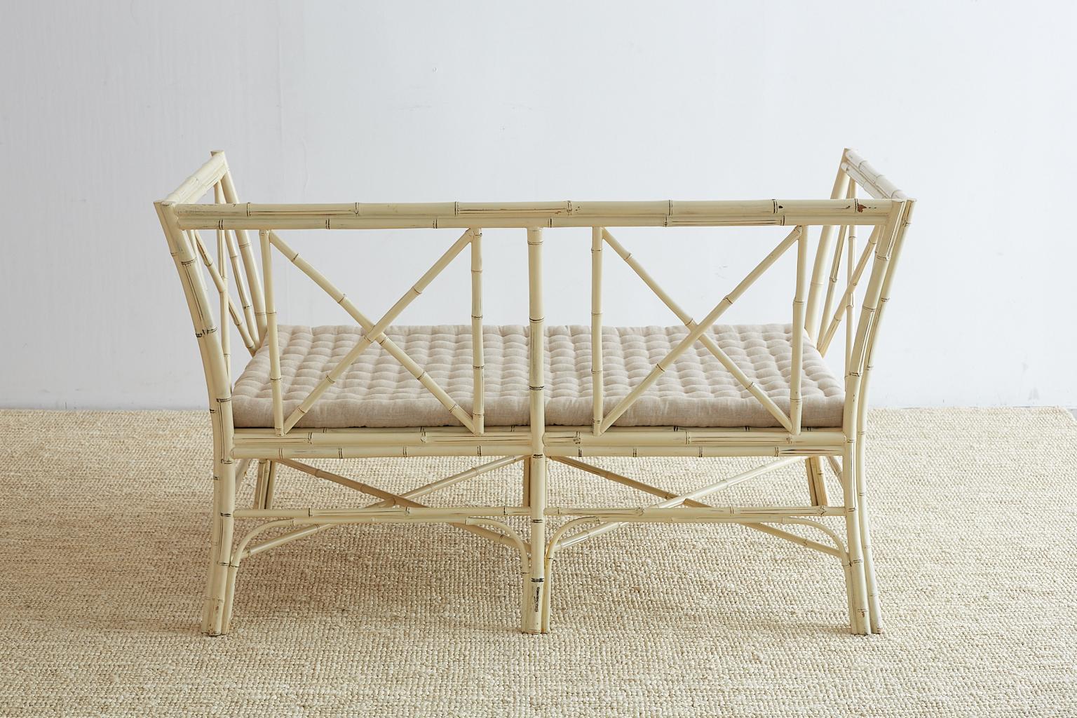 Hollywood Regency Lacquered Bamboo Settee or Bench 8