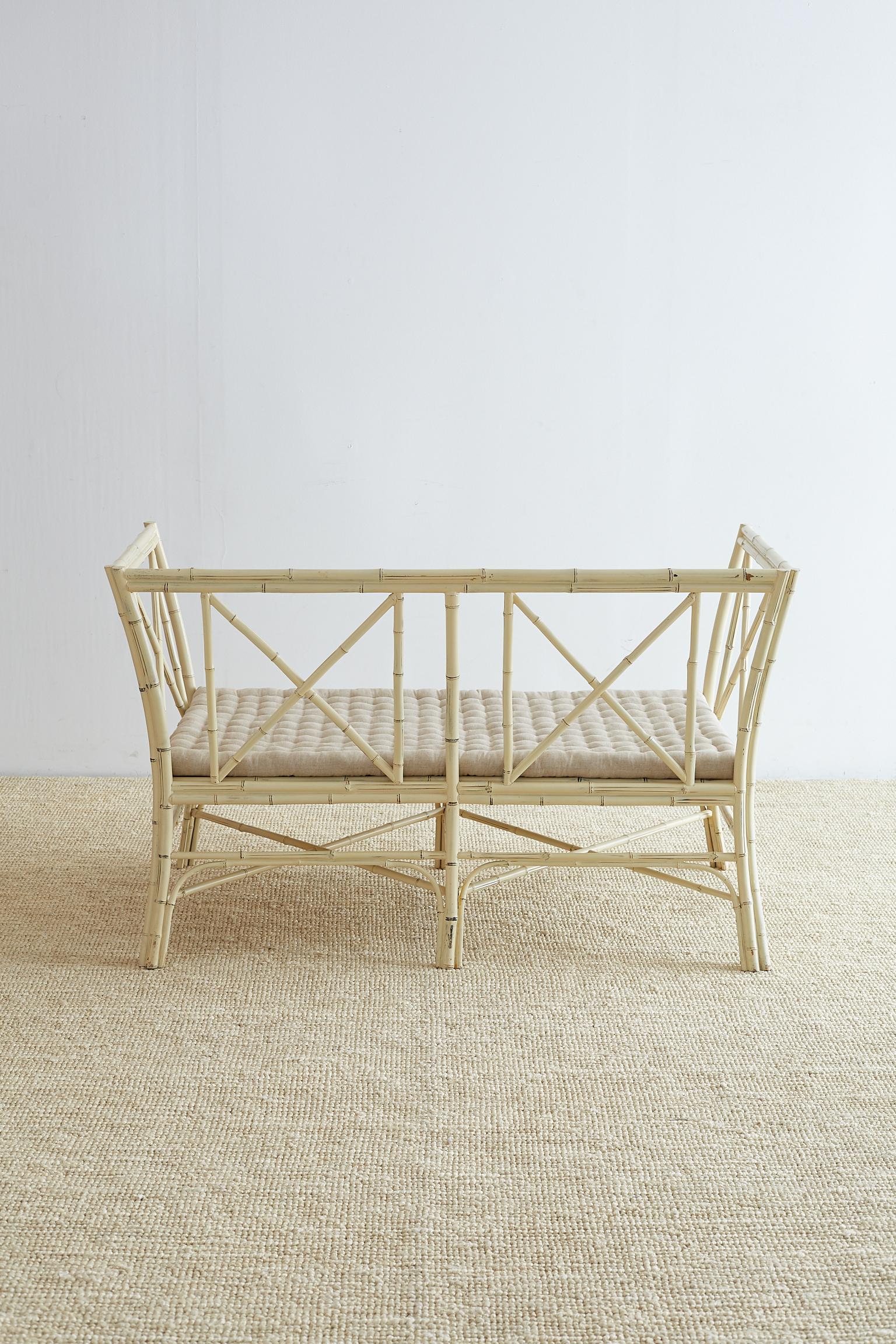 Hollywood Regency Lacquered Bamboo Settee or Bench 9