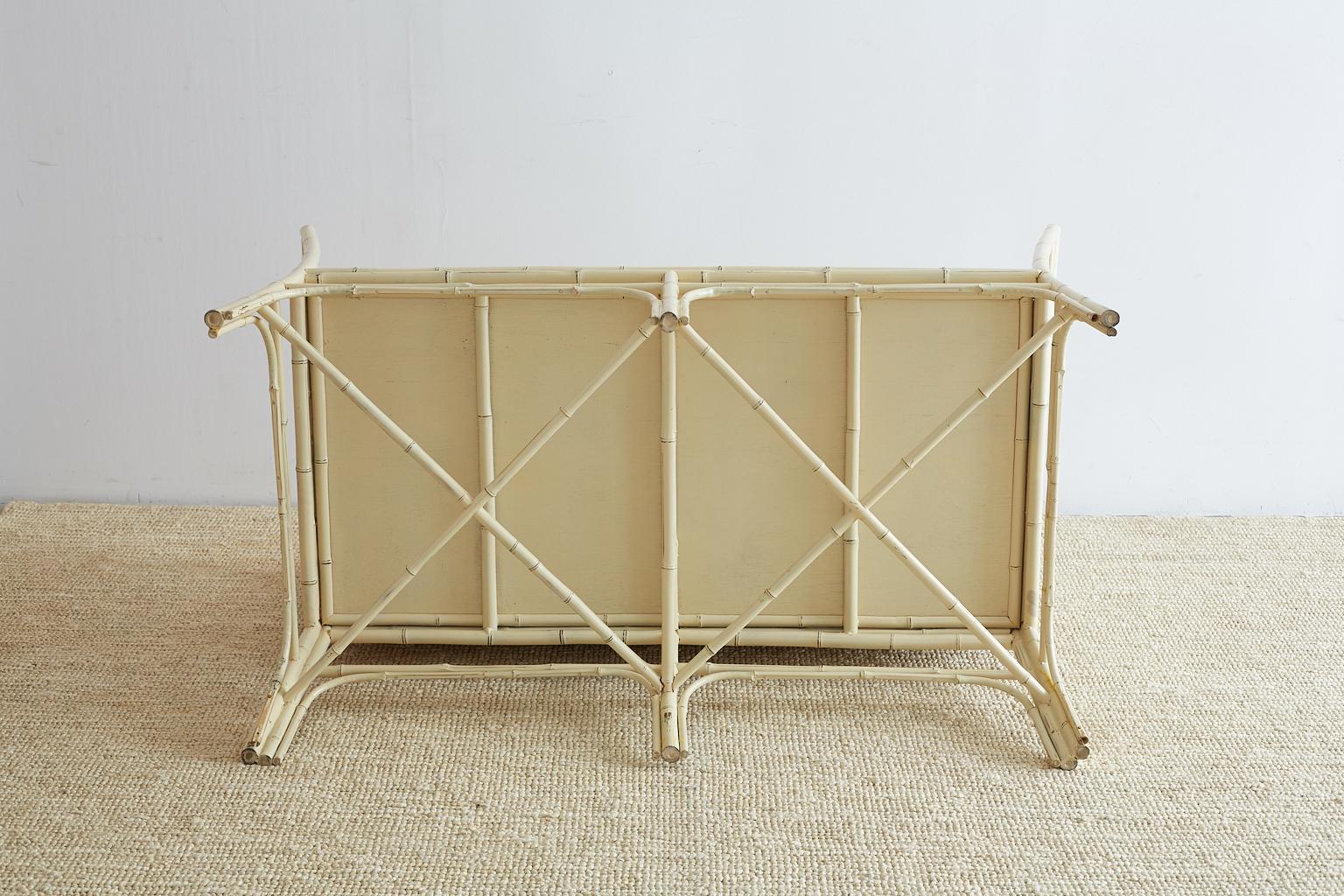 Hollywood Regency Lacquered Bamboo Settee or Bench 14