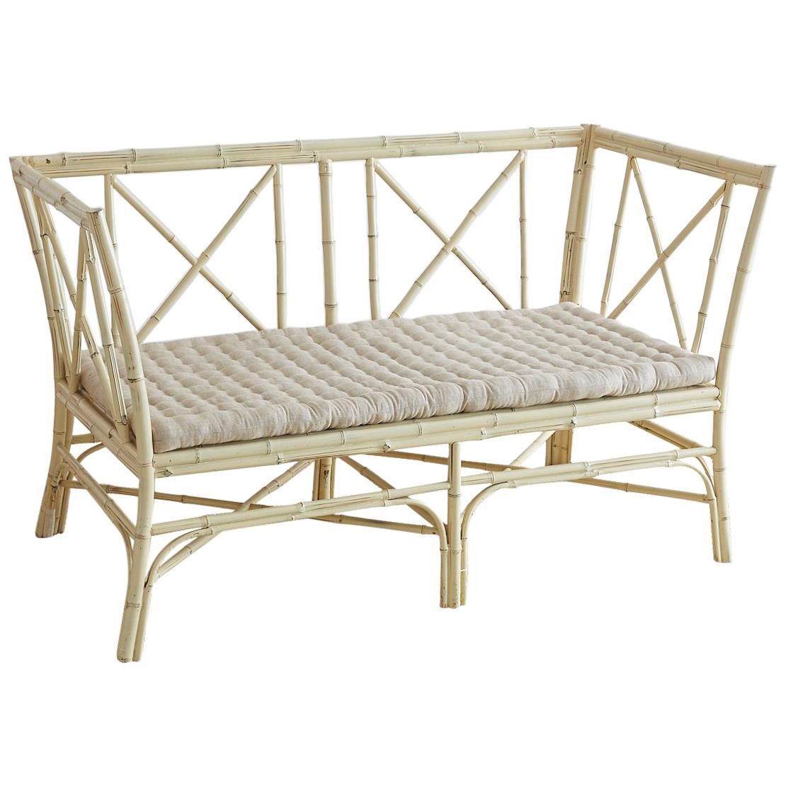 Hollywood Regency Lacquered Bamboo Settee or Bench