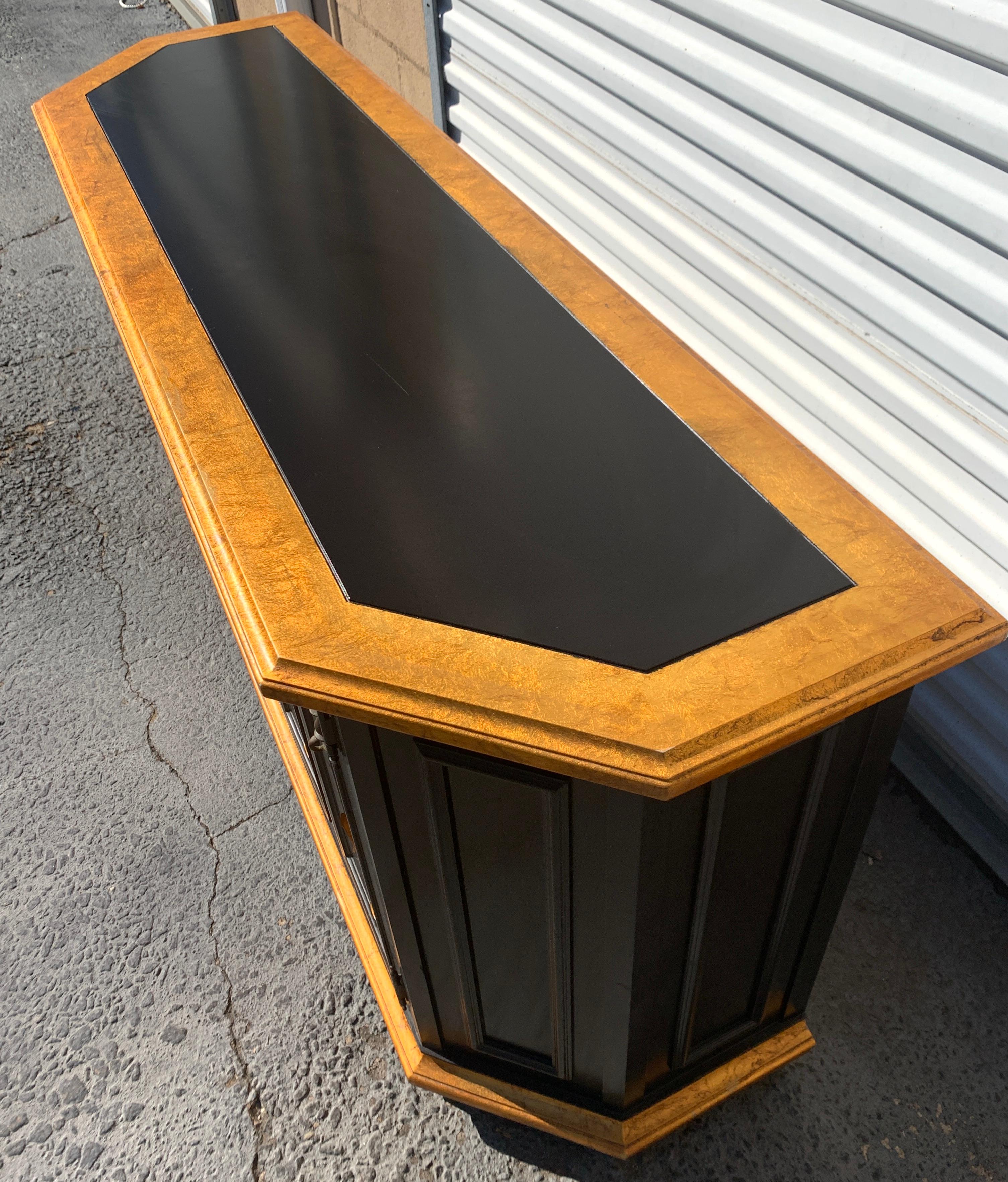 Hollywood Regency Lacquered Black and Gold Credenza/ Console  In Good Condition For Sale In Atlanta, GA