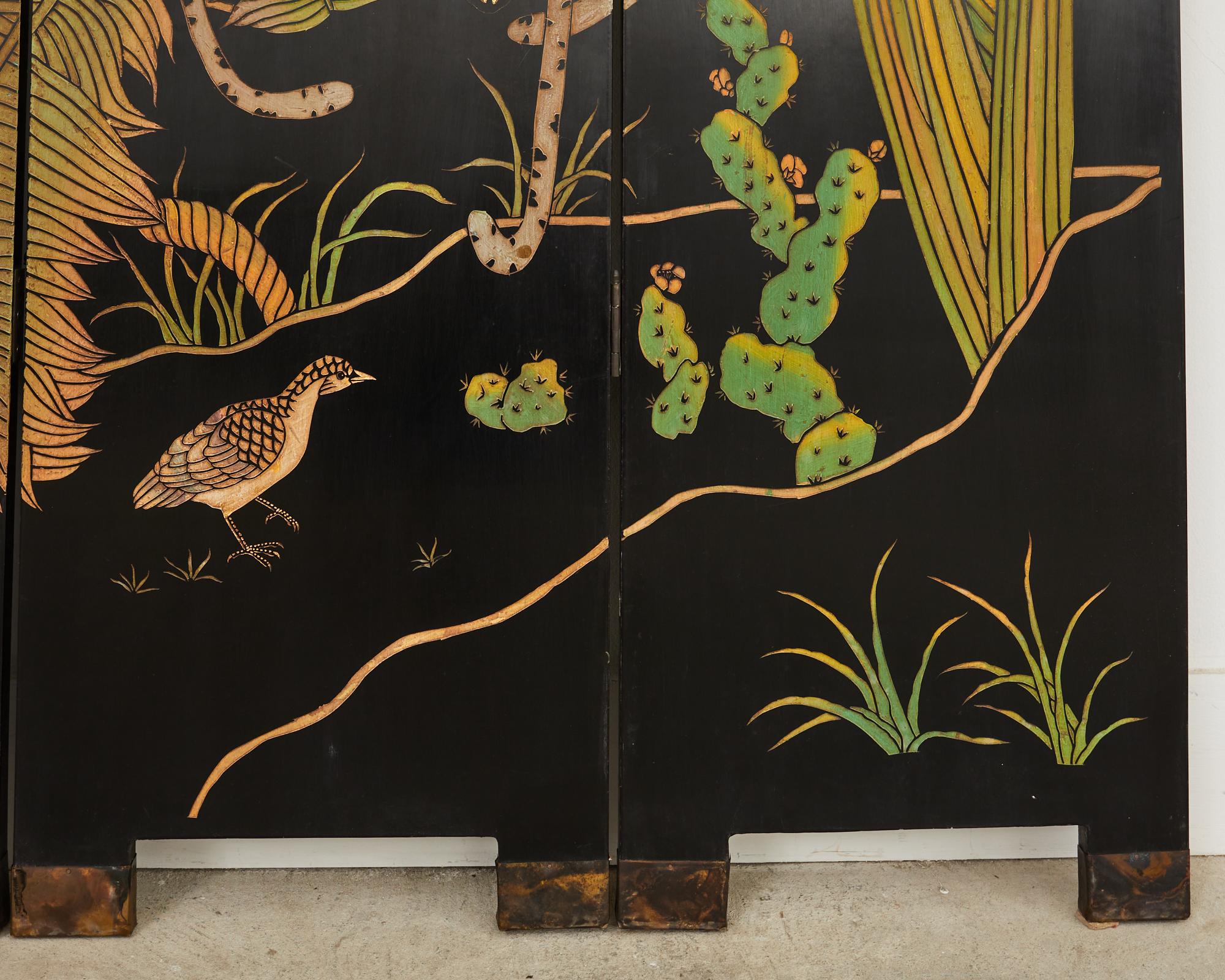 Hollywood Regency Lacquered Coromandel Screen with Banana Leaves For Sale 4