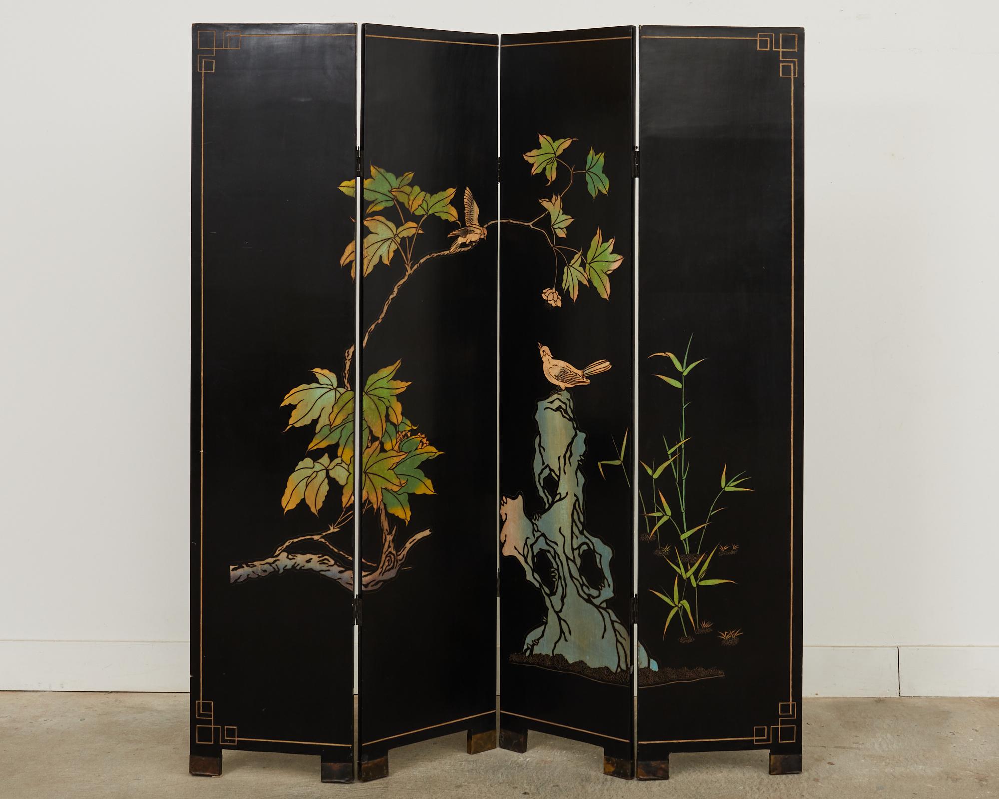 Hollywood Regency Lacquered Coromandel Screen with Banana Leaves For Sale 10