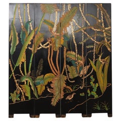 Hollywood Regency Lacquered Coromandel Screen with Banana Leaves