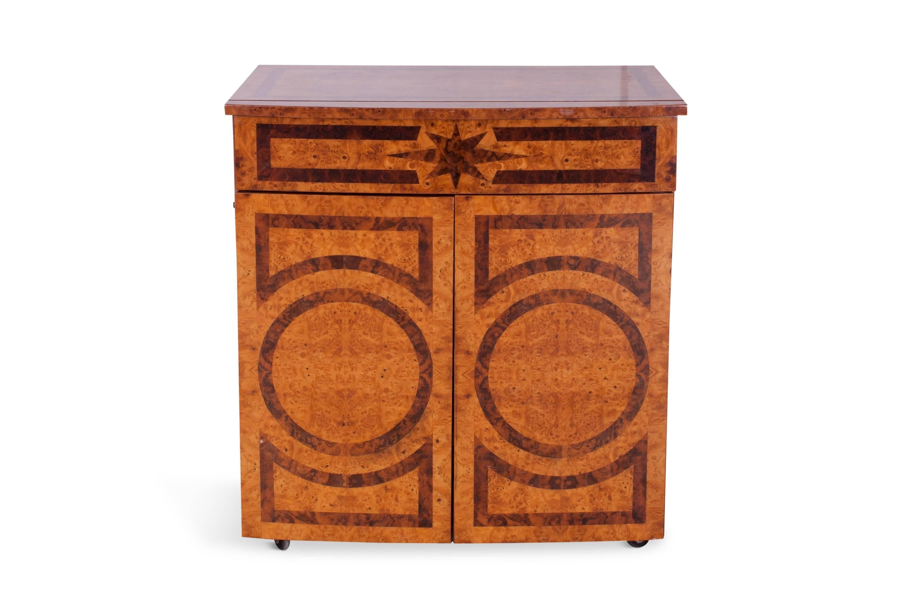 Hollywood Regency Lacquered Dry Bar Cabinet with Burl Inlay 2