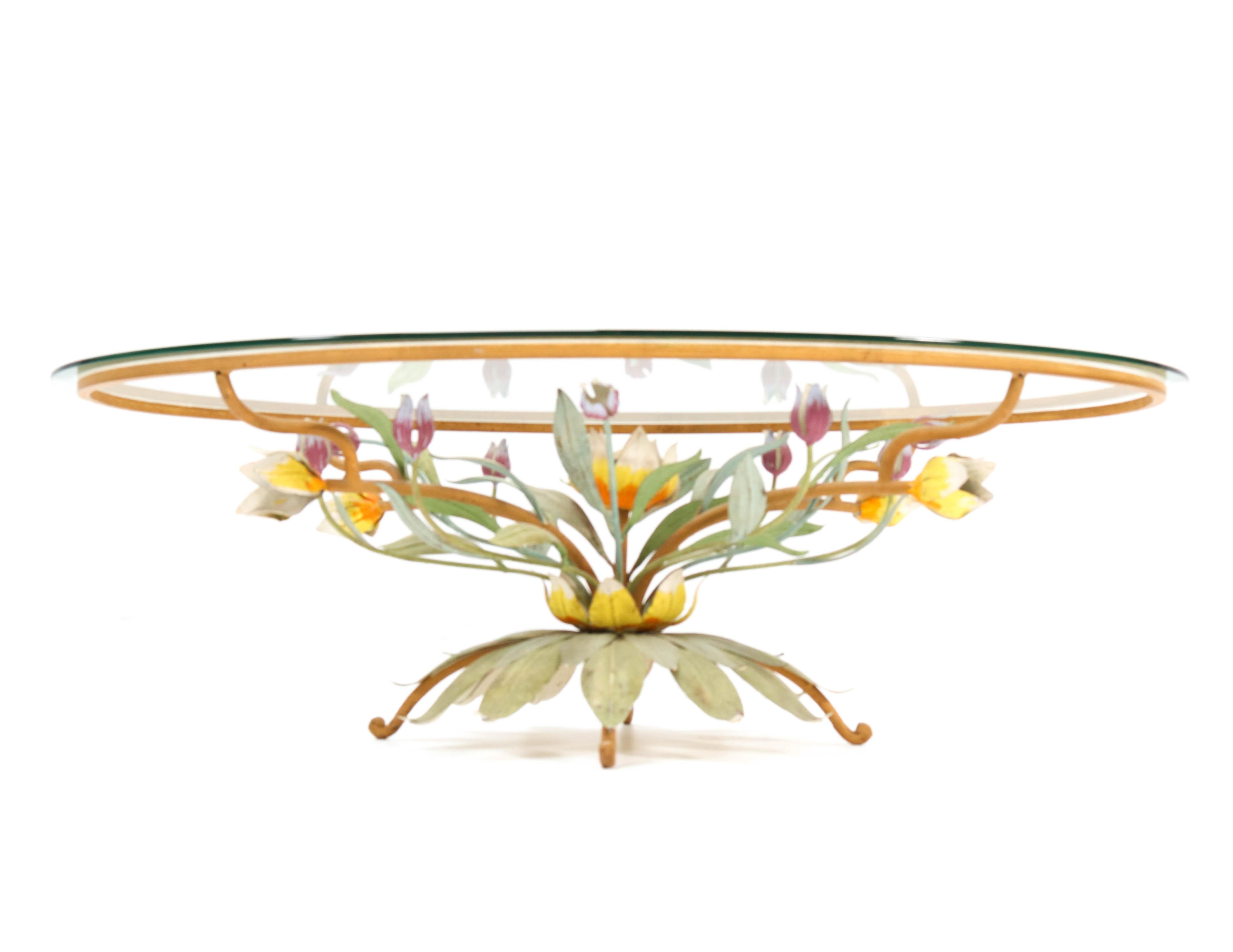 Late 20th Century Hollywood Regency Lacquered Metal Coffee Table with Beveled Glass Top, 1970s