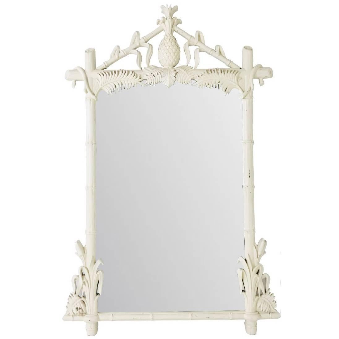 Hollywood Regency Lacquered Pineapple Faux Bamboo Wall Mirror by Gampel-Stoll