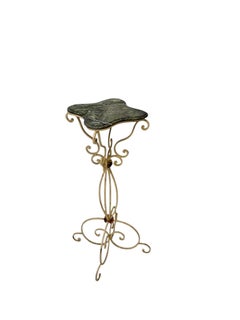 Hollywood Regency Lacquered Wrought Iron Pedestal with Marble top, 1970s
