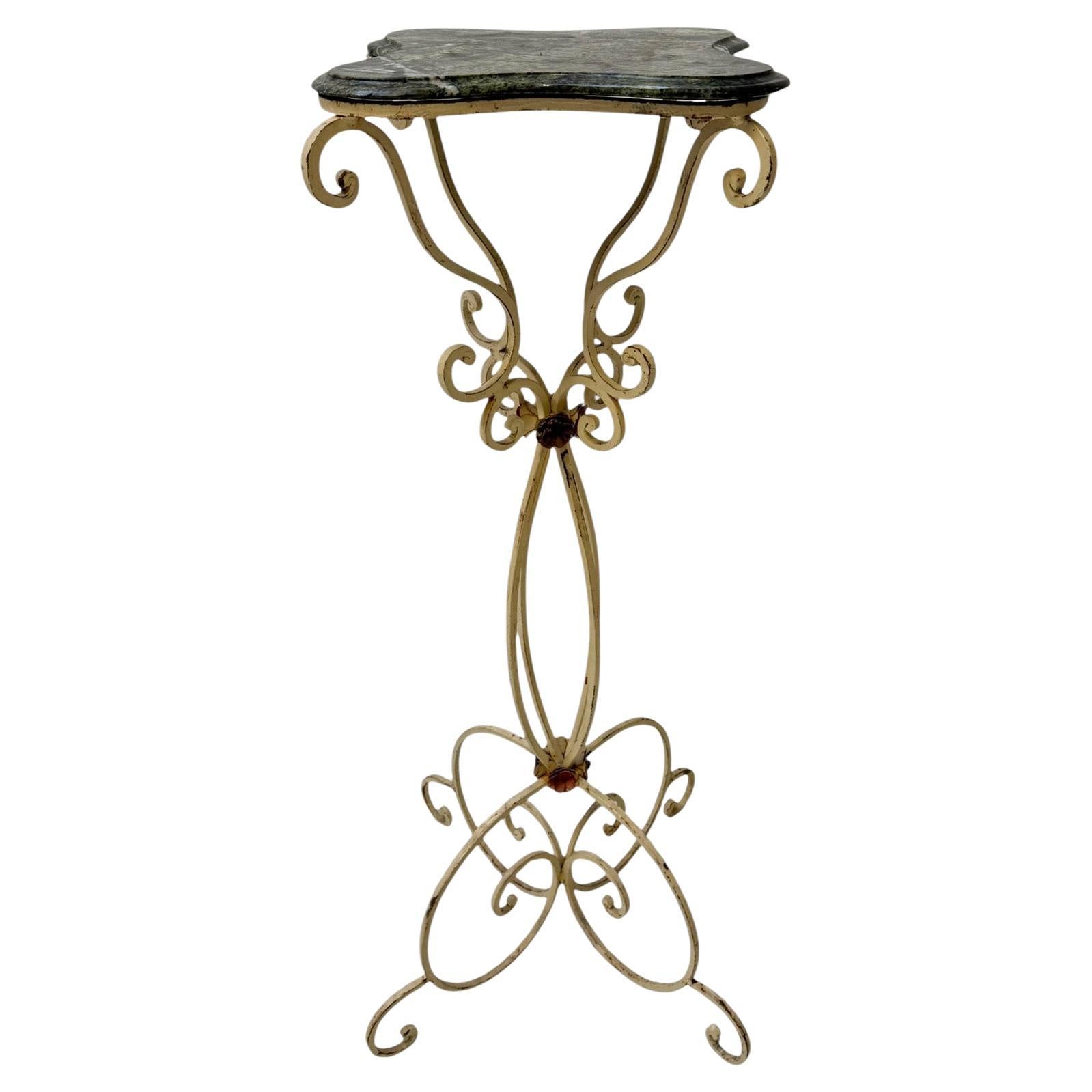 Hollywood Regency Lacquered Wrought Iron Pedestal with Marble top, 1970s For Sale