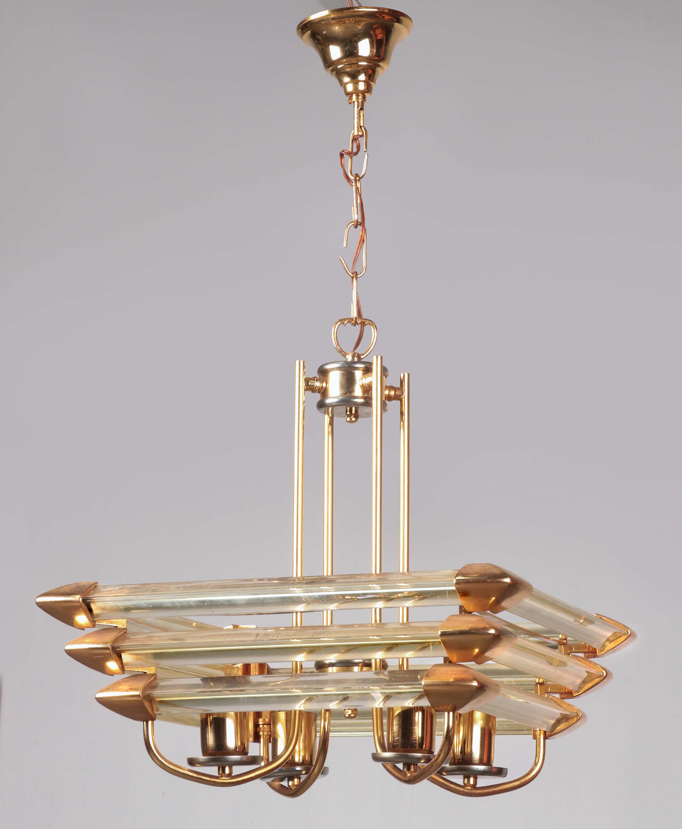 Patinated Hollywood Regency Lamp with Prism Glass