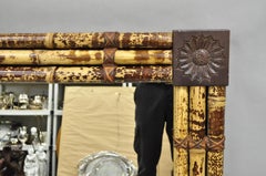 Hollywood Regency Large Bamboo Wood Frame Tropical 54" Rectangular Wall Mirror