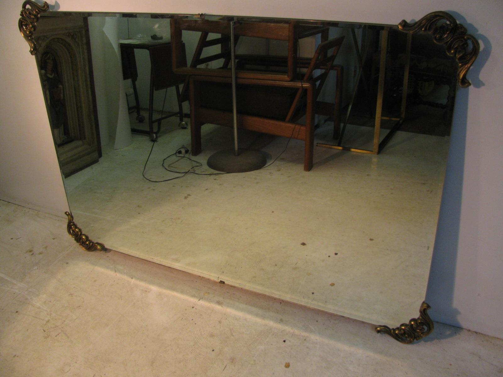Hollywood Regency Large Beveled Edge Mirror with Brass Trim In Good Condition In Port Jervis, NY