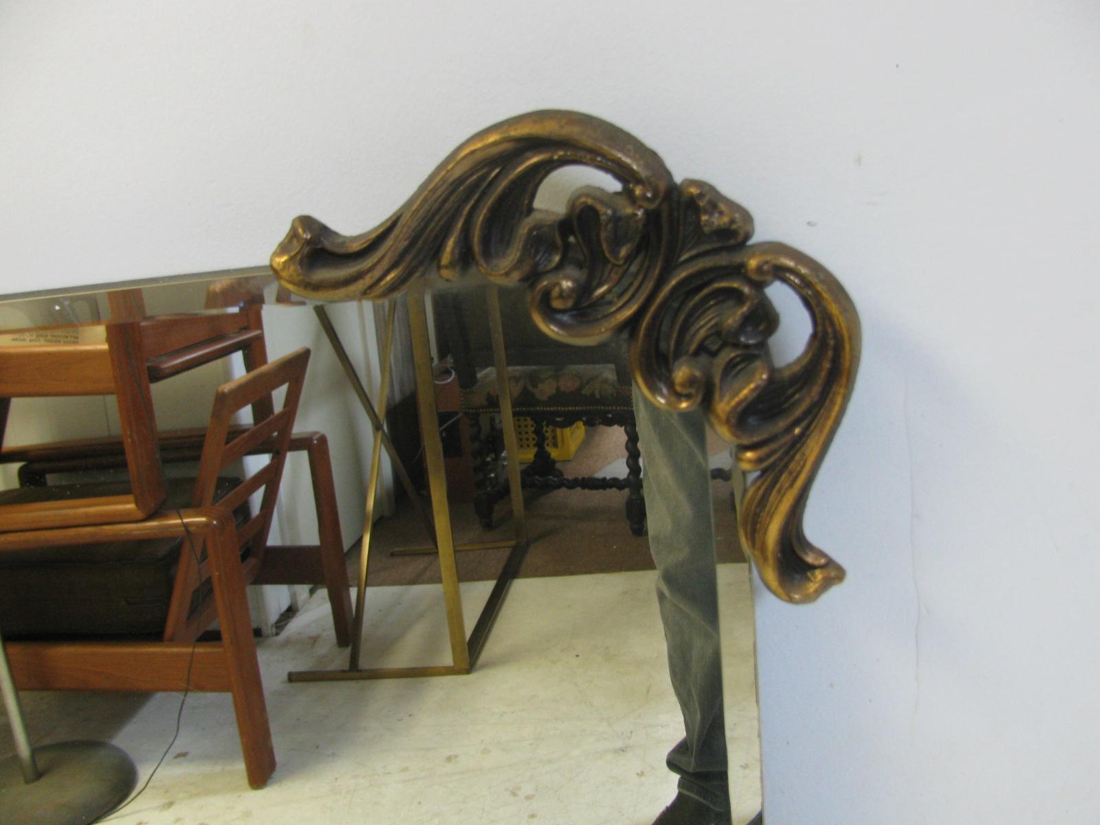 20th Century Hollywood Regency Large Beveled Edge Mirror with Brass Trim
