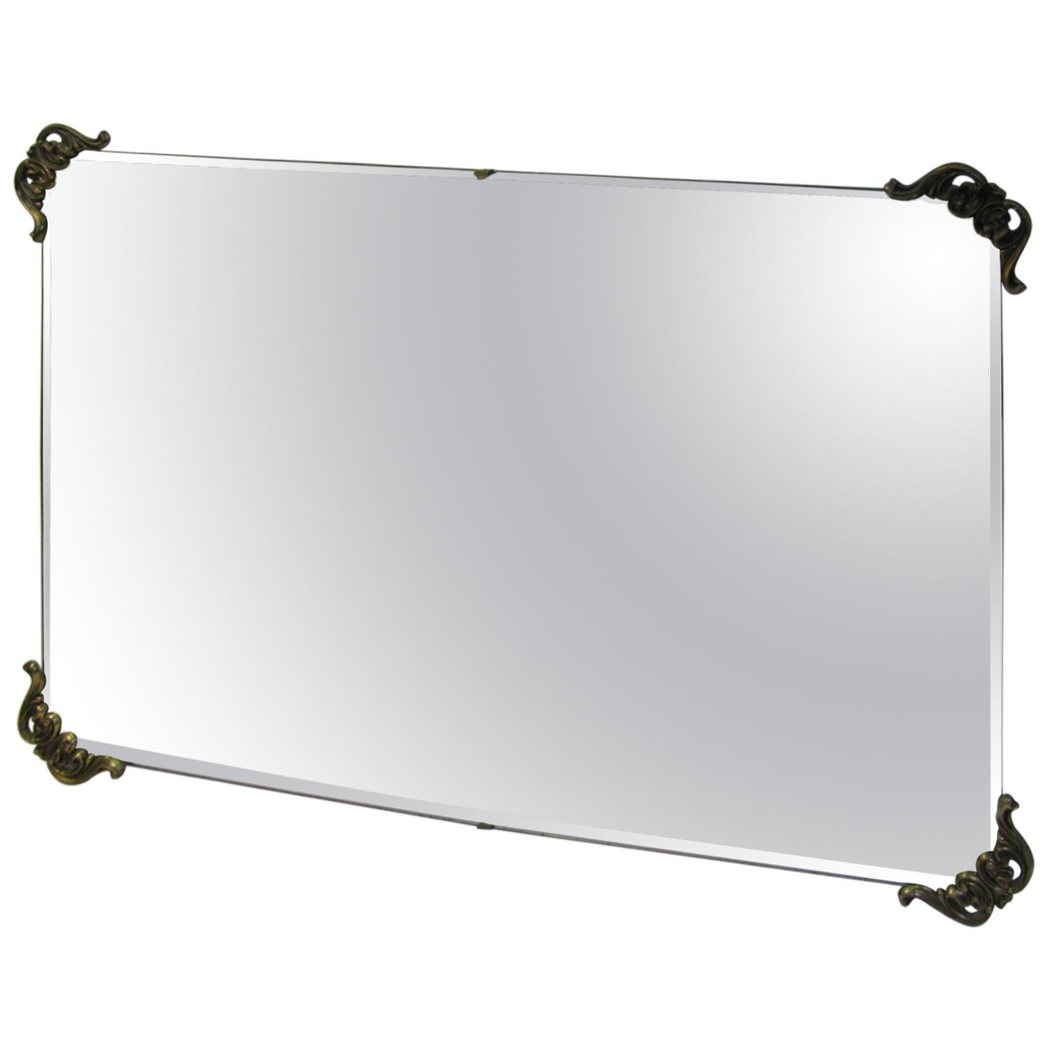 Hollywood Regency Large Beveled Edge Mirror with Brass Trim at 1stDibs