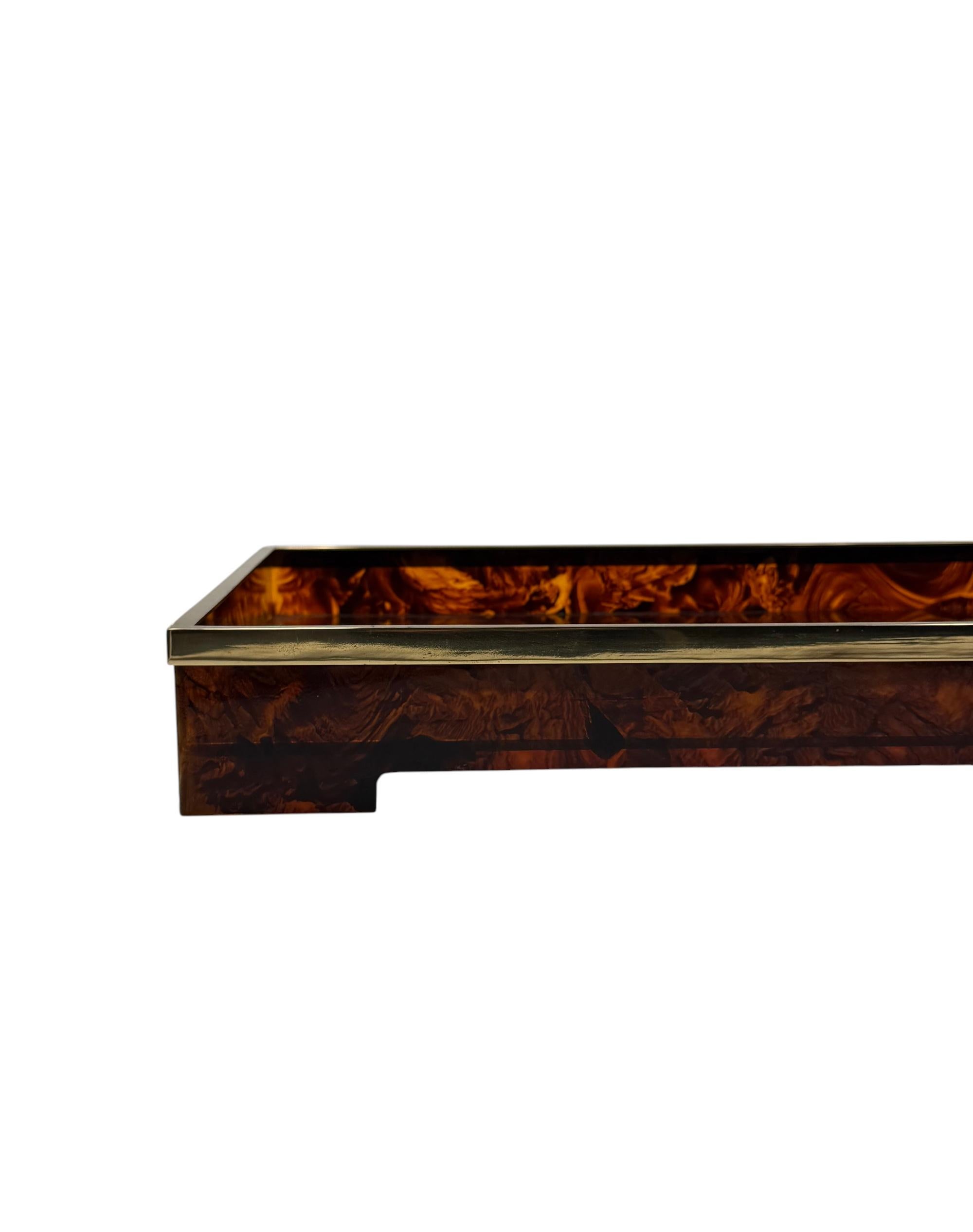 Hollywood regency large brass and tortoiseshell lucite tray, Italy 1970s in vendita 3