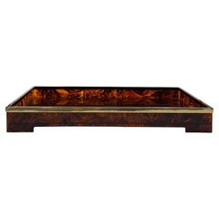 Hollywood regency large brass and tortoiseshell lucite tray, Italy 1970s