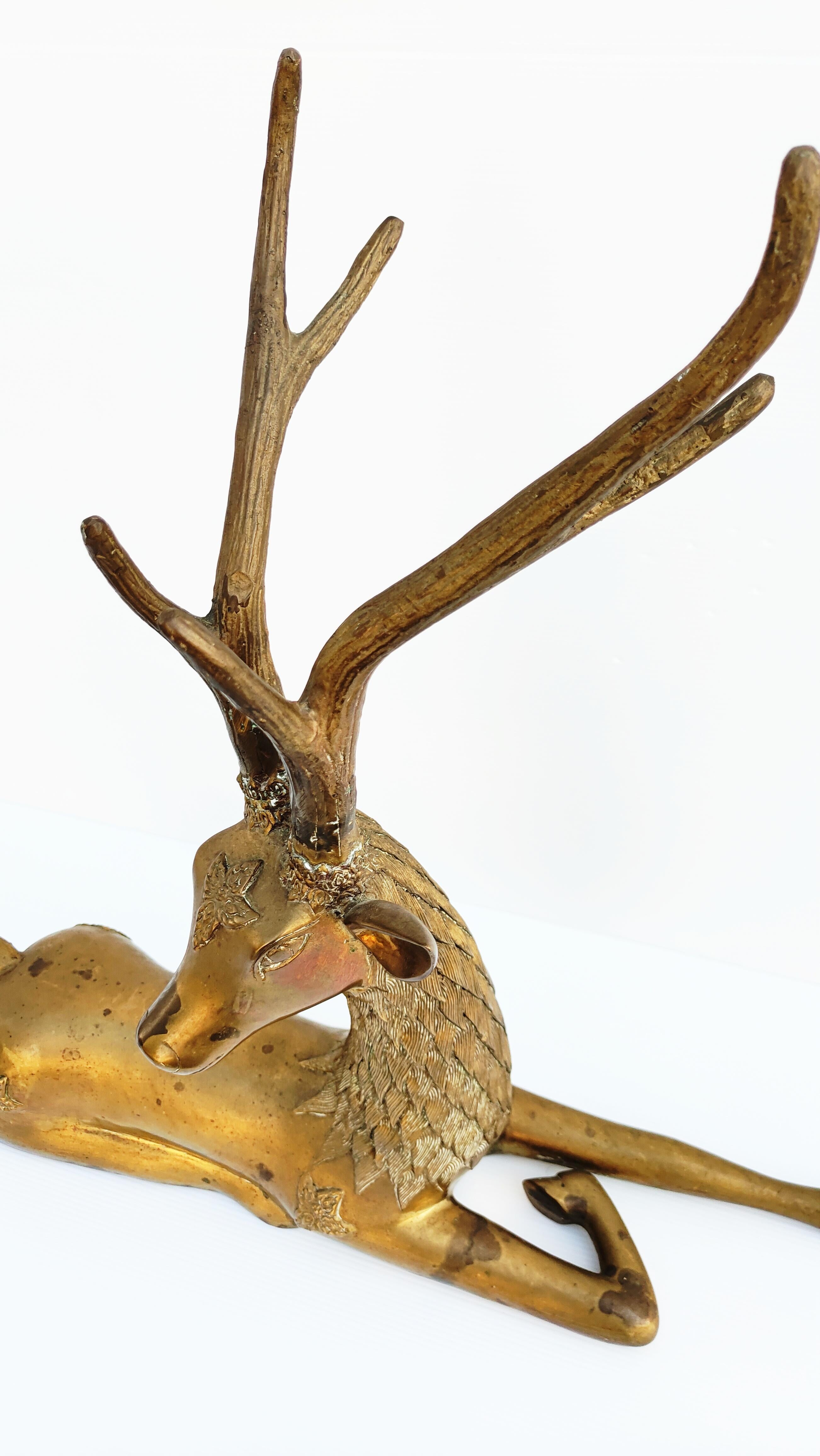 Spanish Hollywood Regency Large Brass Deer by Sarreid, Spain 1970s For Sale