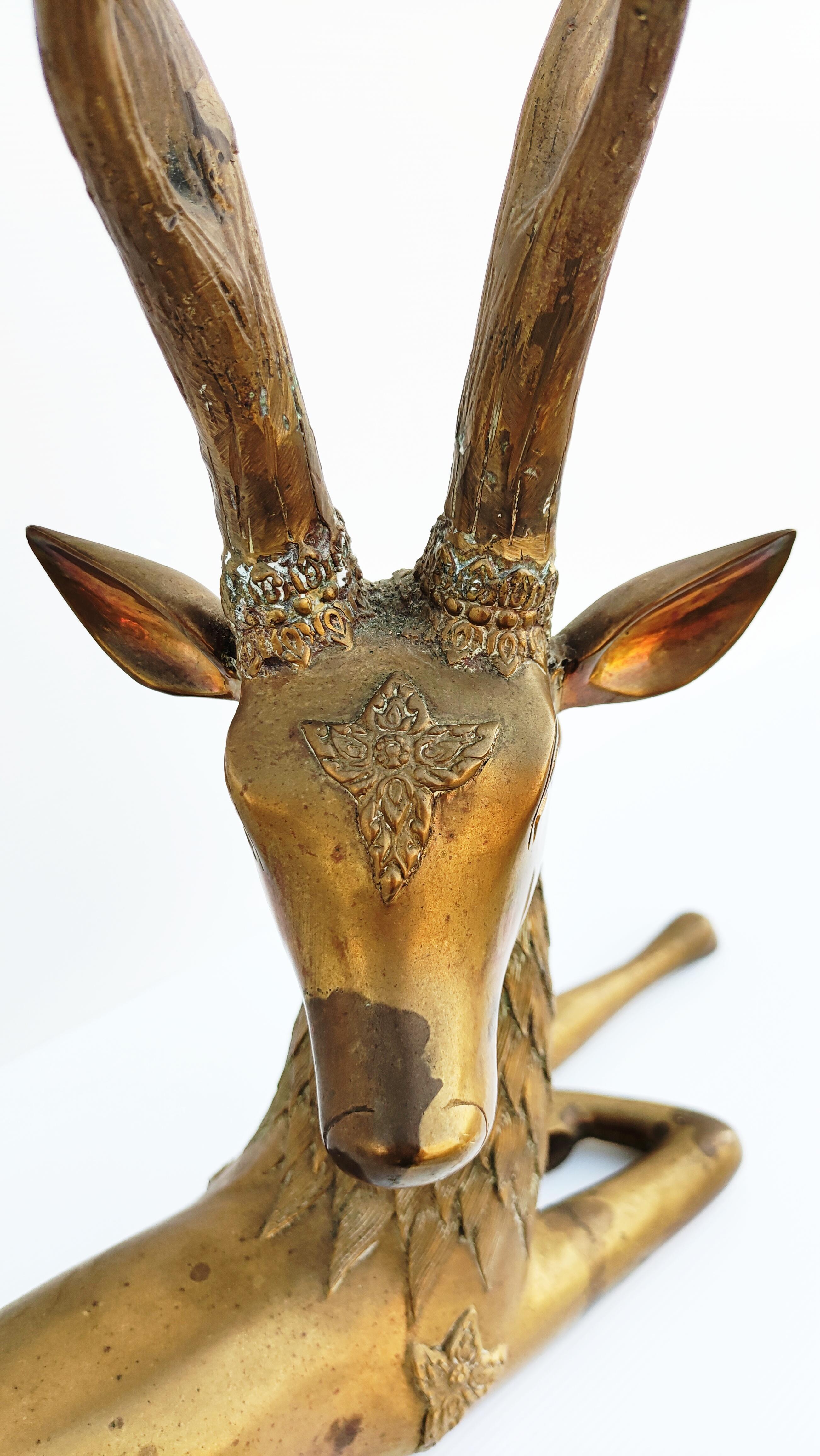 Hollywood Regency Large Brass Deer by Sarreid, Spain 1970s In Good Condition For Sale In L'Escala, ES