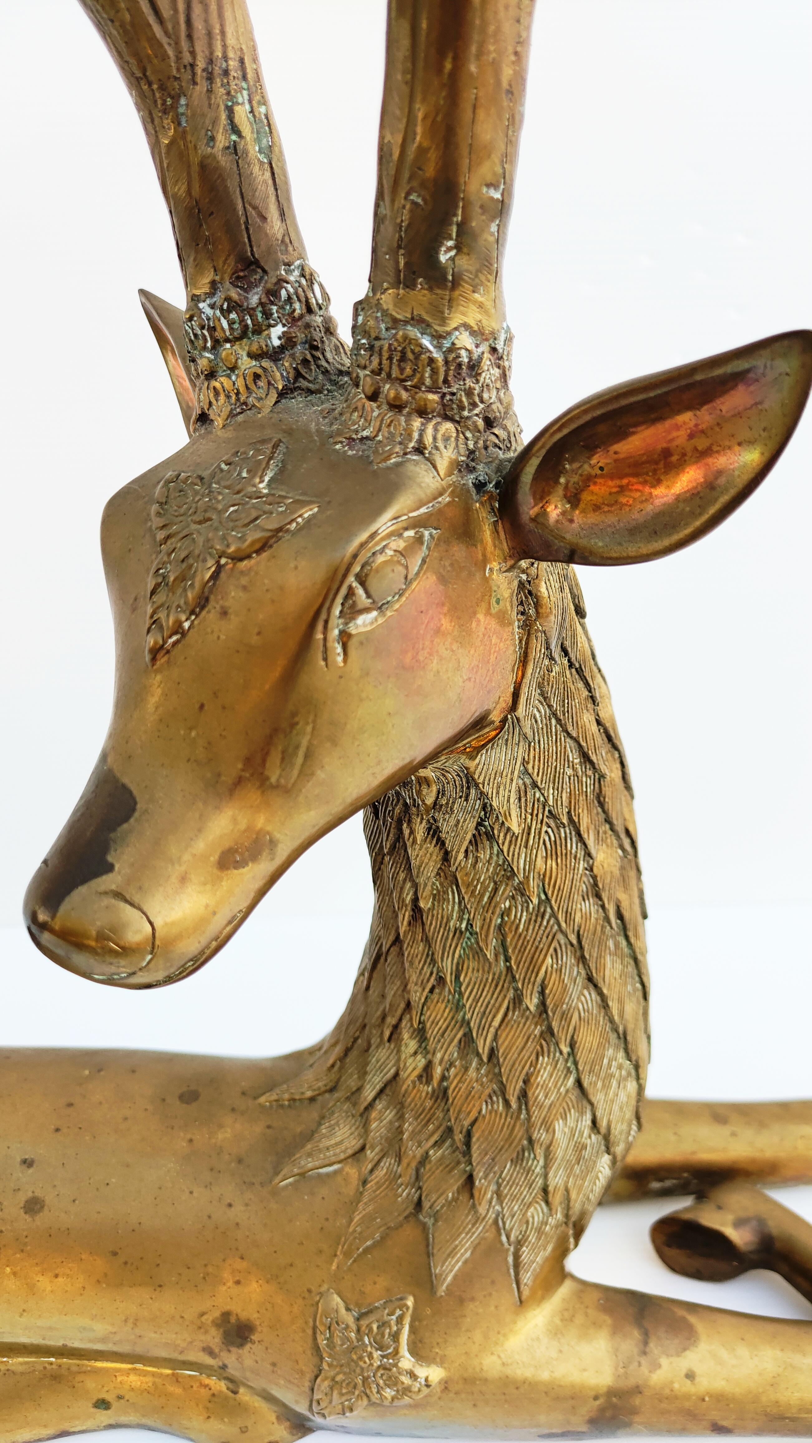 20th Century Hollywood Regency Large Brass Deer by Sarreid, Spain 1970s For Sale