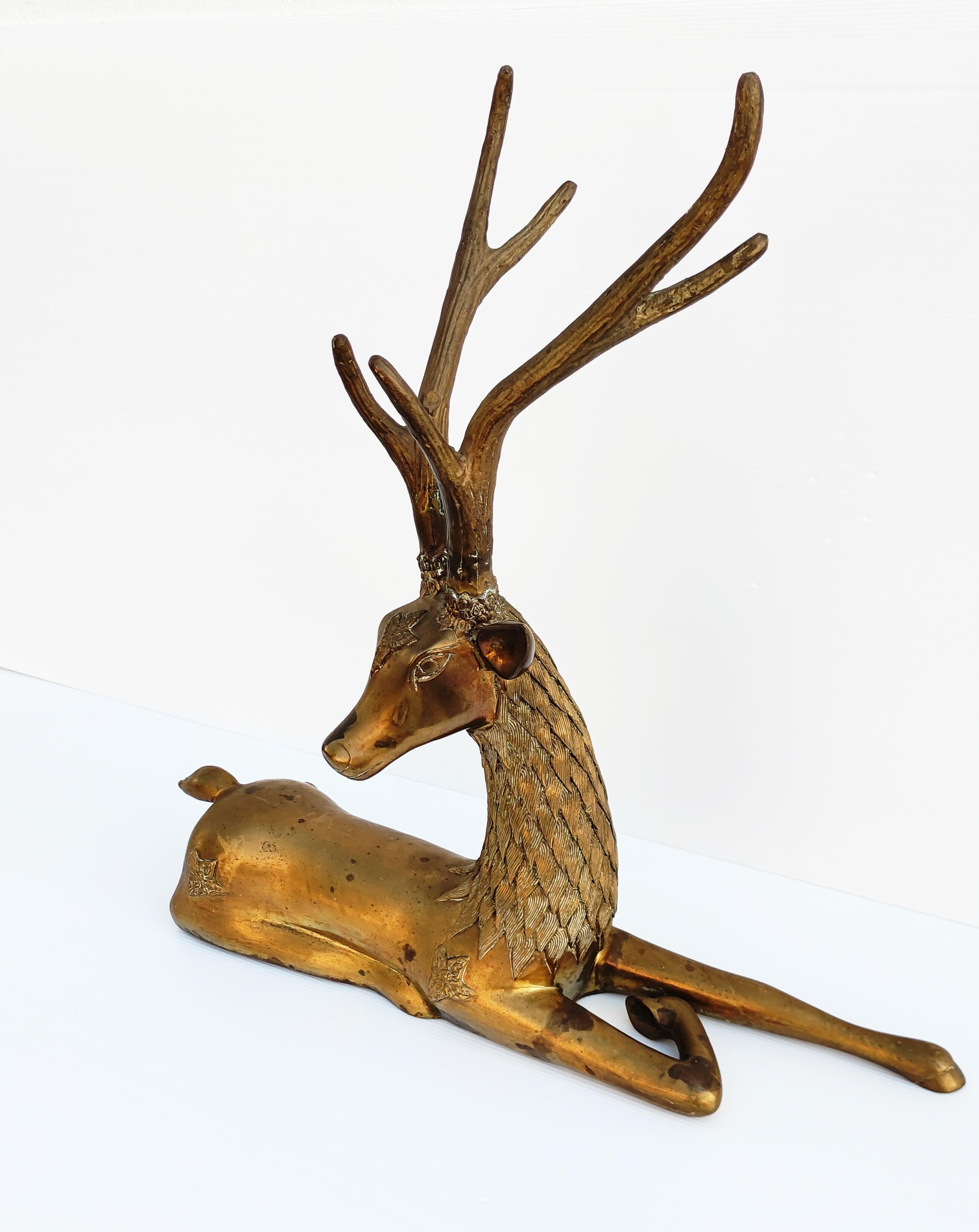 Hollywood Regency Large Brass Deer by Sarreid, Spain 1970s For Sale 1