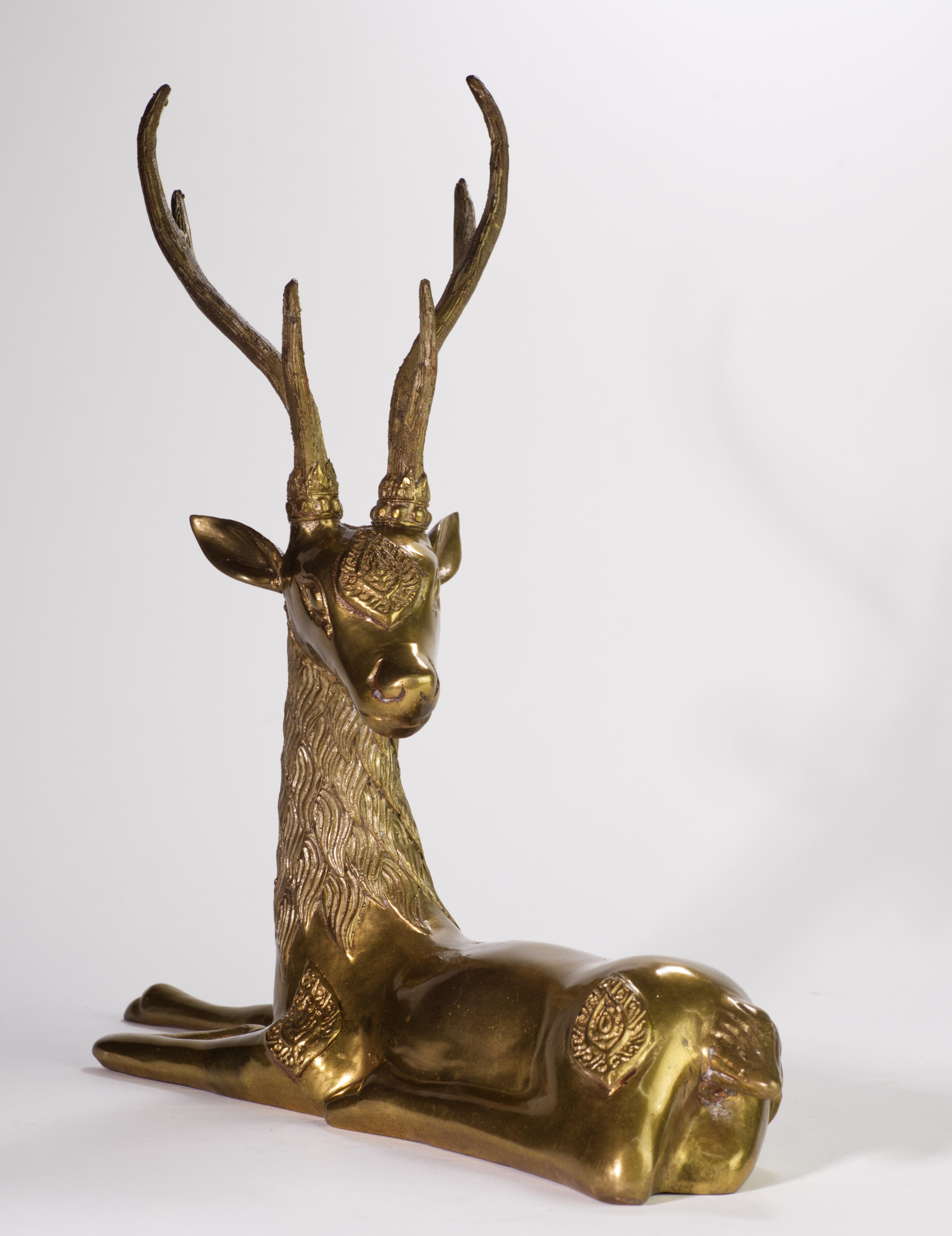 Cast Hollywood Regency Large Brass Deer in Style of Sarreid