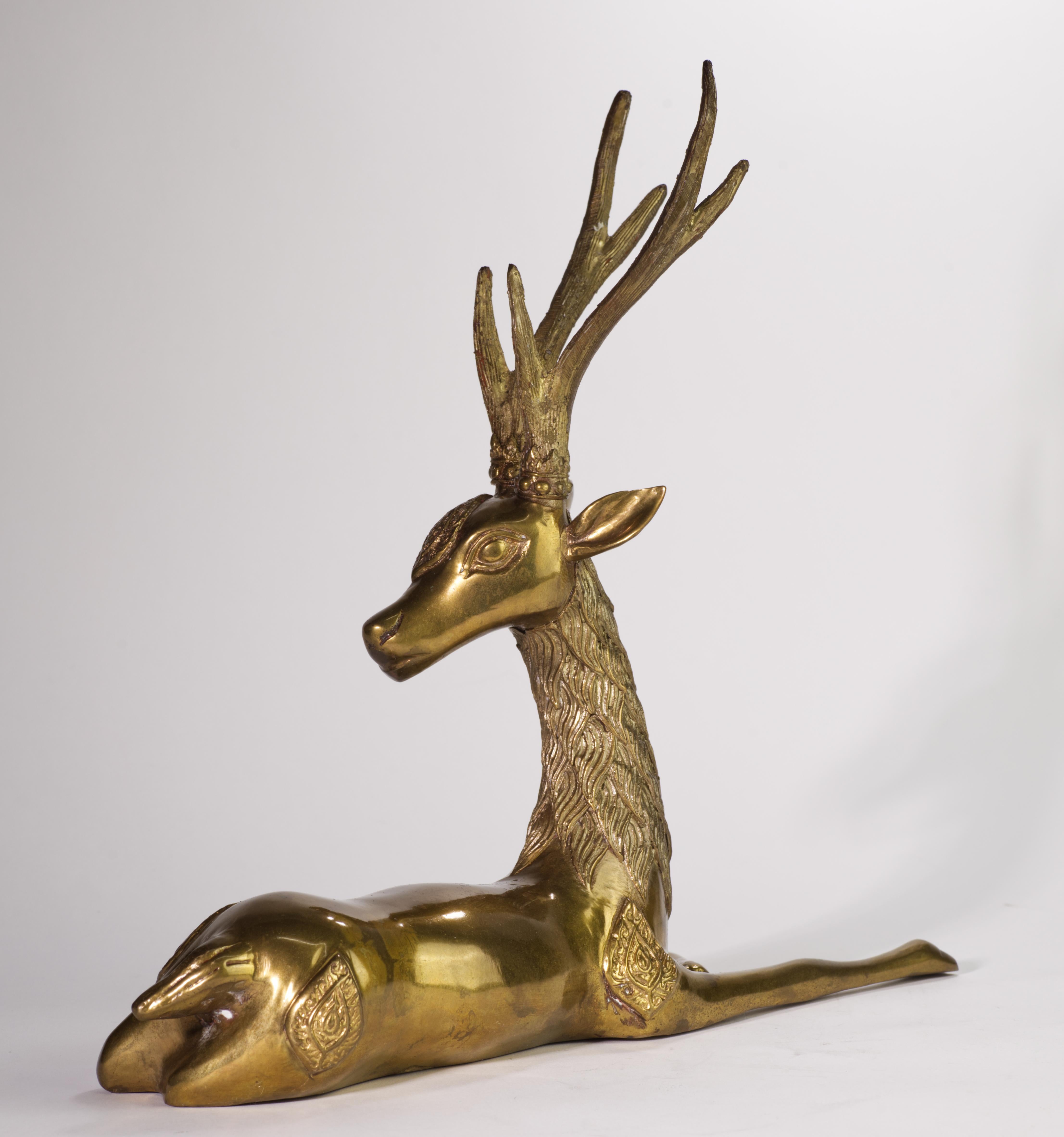 Hollywood Regency Large Brass Deer in Style of Sarreid In Good Condition In Clifton Springs, NY