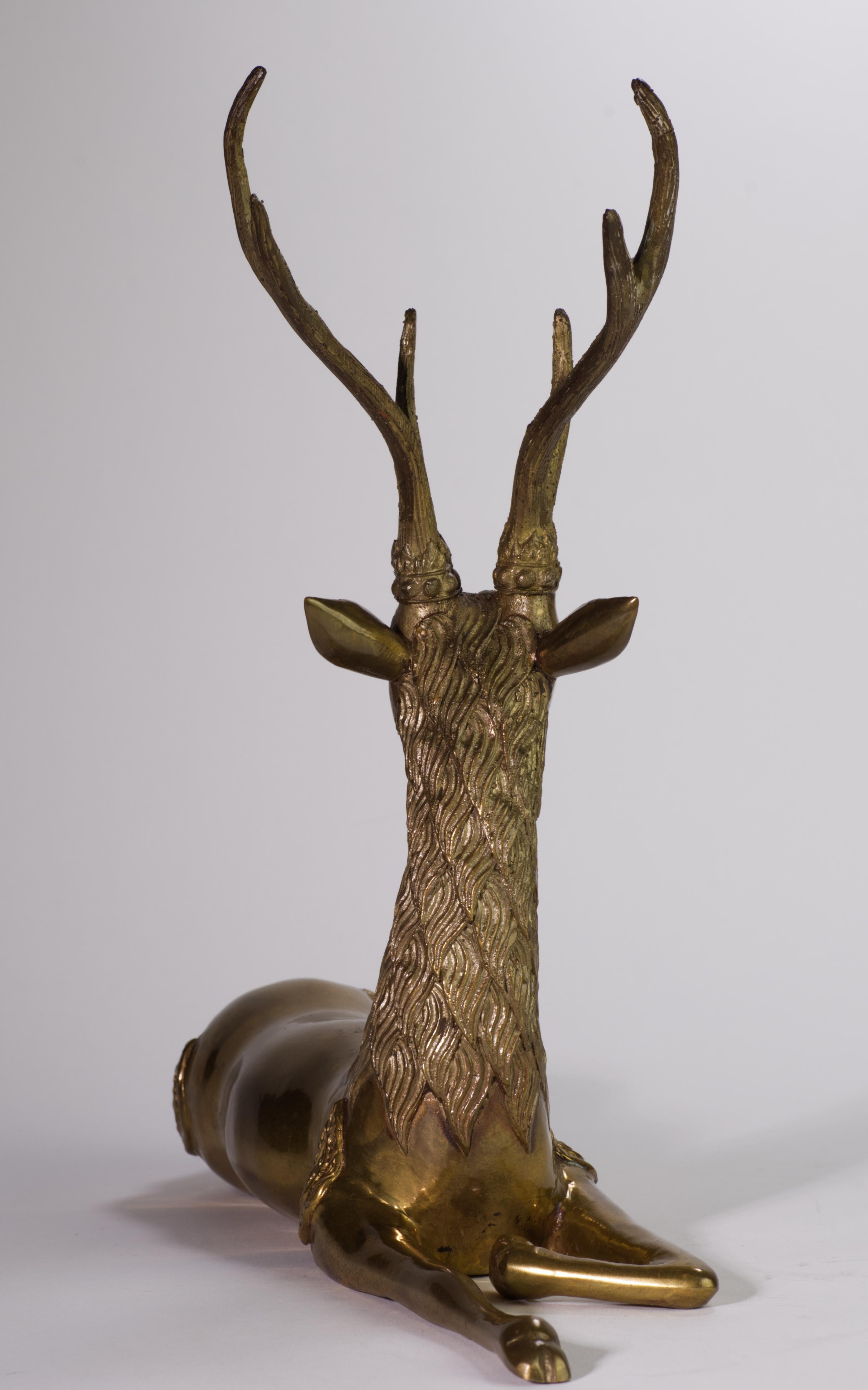 20th Century Hollywood Regency Large Brass Deer in Style of Sarreid