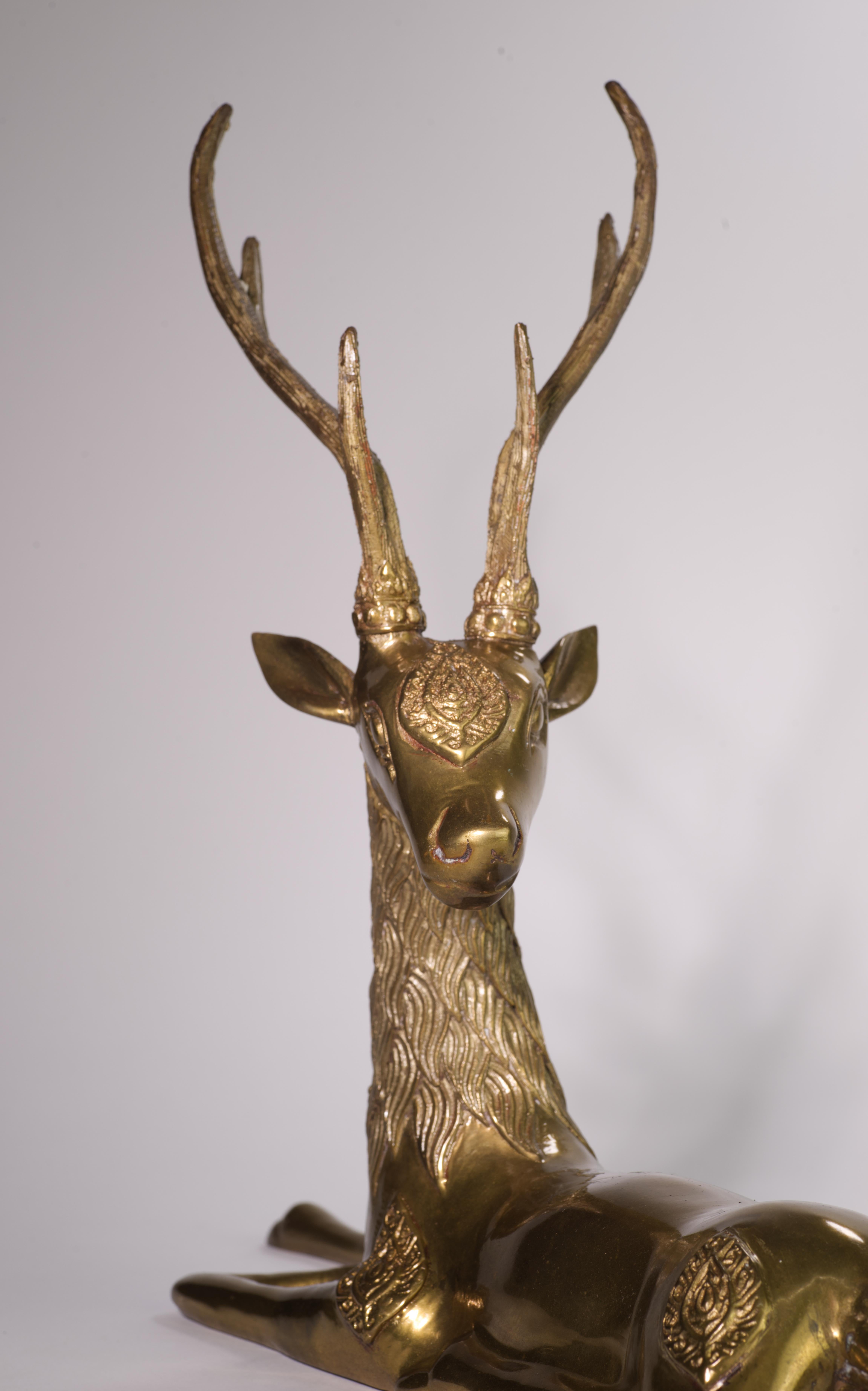 Hollywood Regency Large Brass Deer in Style of Sarreid 1