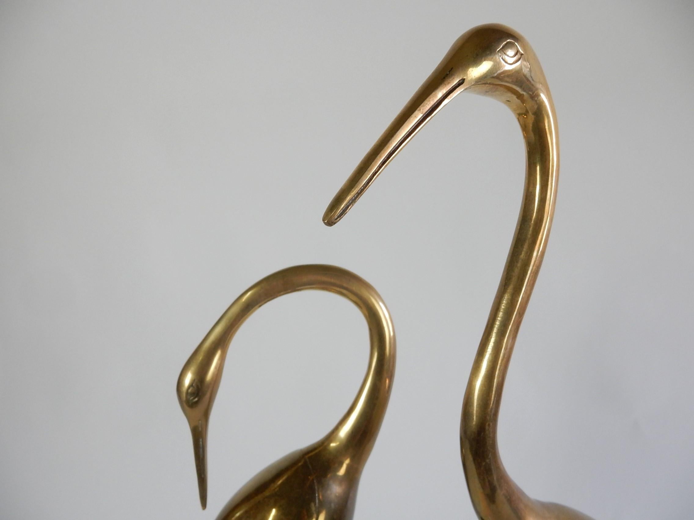 Hollywood Regency Large Brass Egret or Crane Floor Sculptures For Sale 1