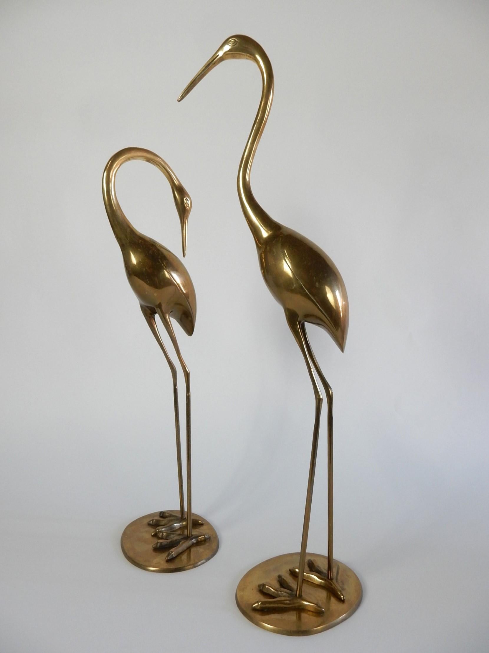 Hollywood Regency Large Brass Egret or Crane Floor Sculptures For Sale 2