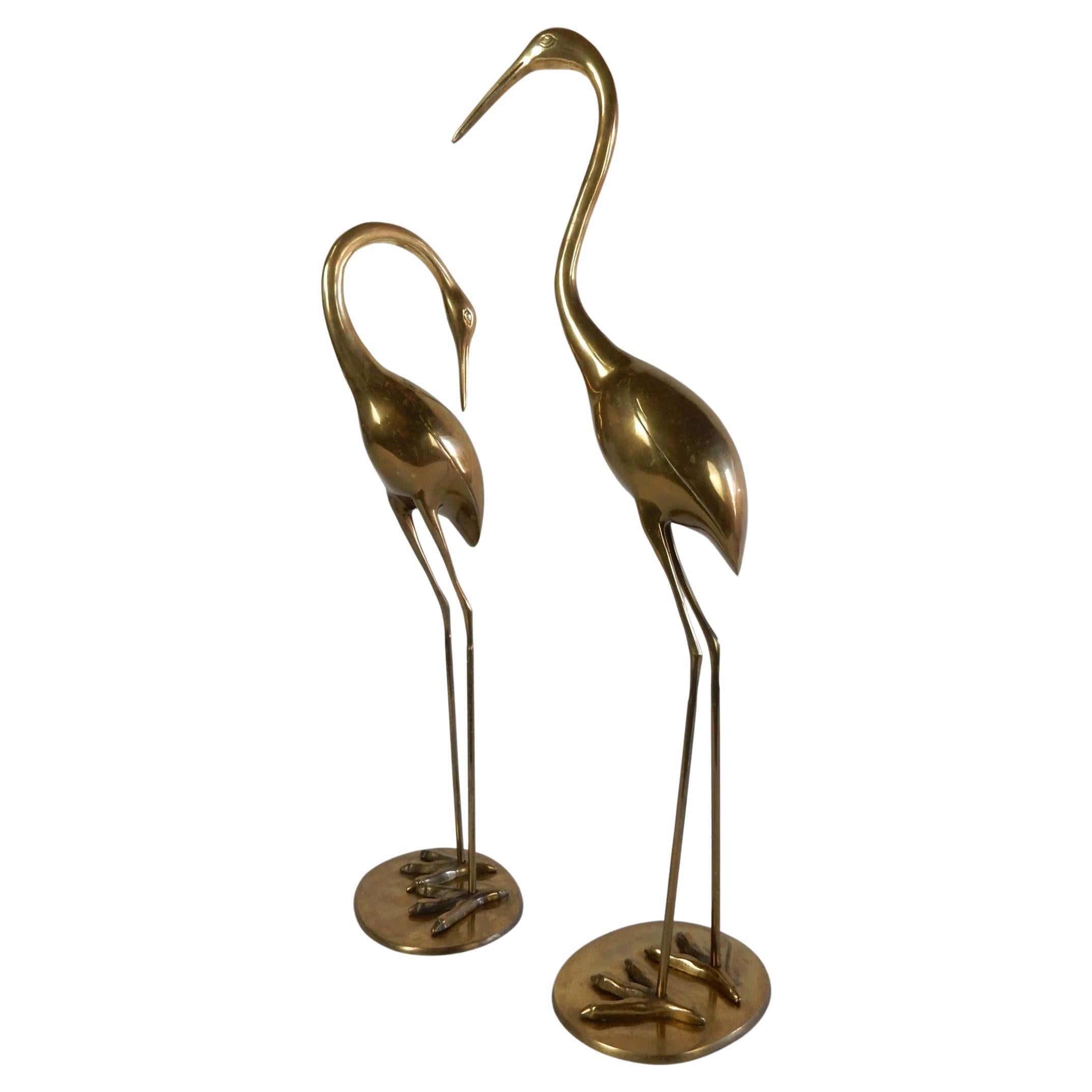Hollywood Regency Large Brass Egret or Crane Floor Sculptures For Sale 3