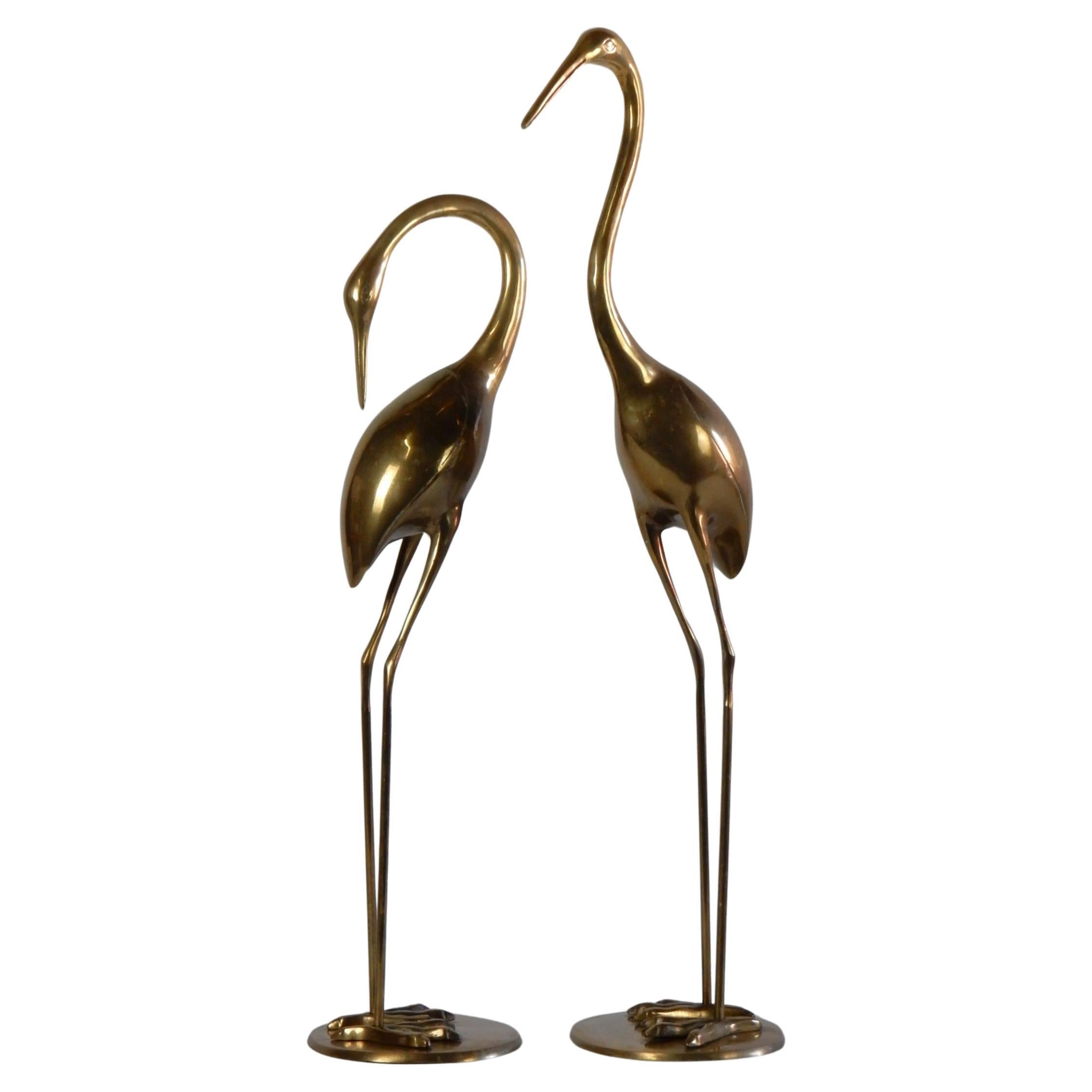 Hollywood Regency Large Brass Egret or Crane Floor Sculptures (Sculptures de sol en laiton)