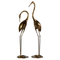 Hollywood Regency Large Brass Egret or Crane Floor Sculptures (Sculptures de sol en laiton)
