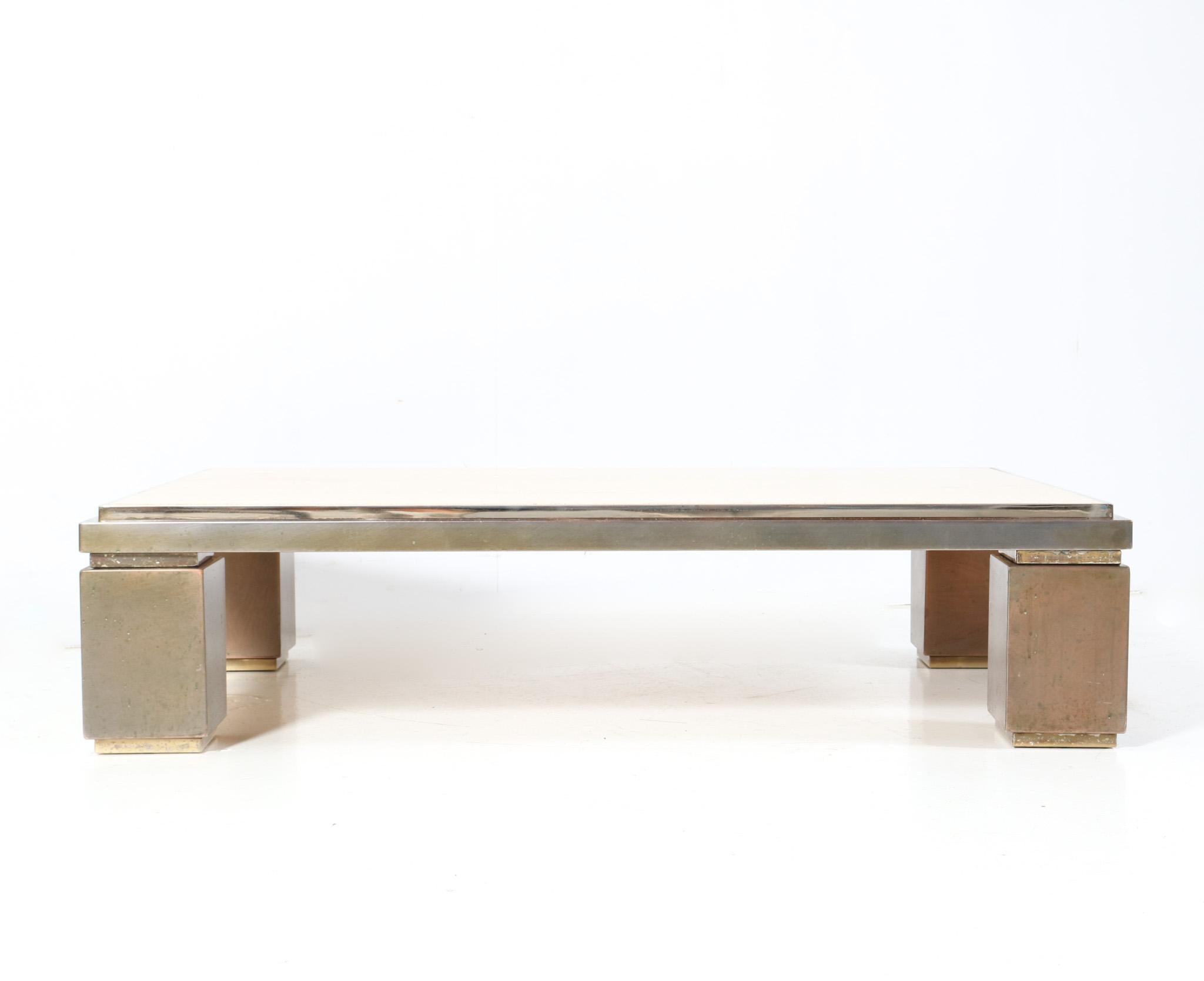 Late 20th Century Hollywood Regency Large Coffee Table by Belgo Chrome with Travertine Top, 1970s For Sale